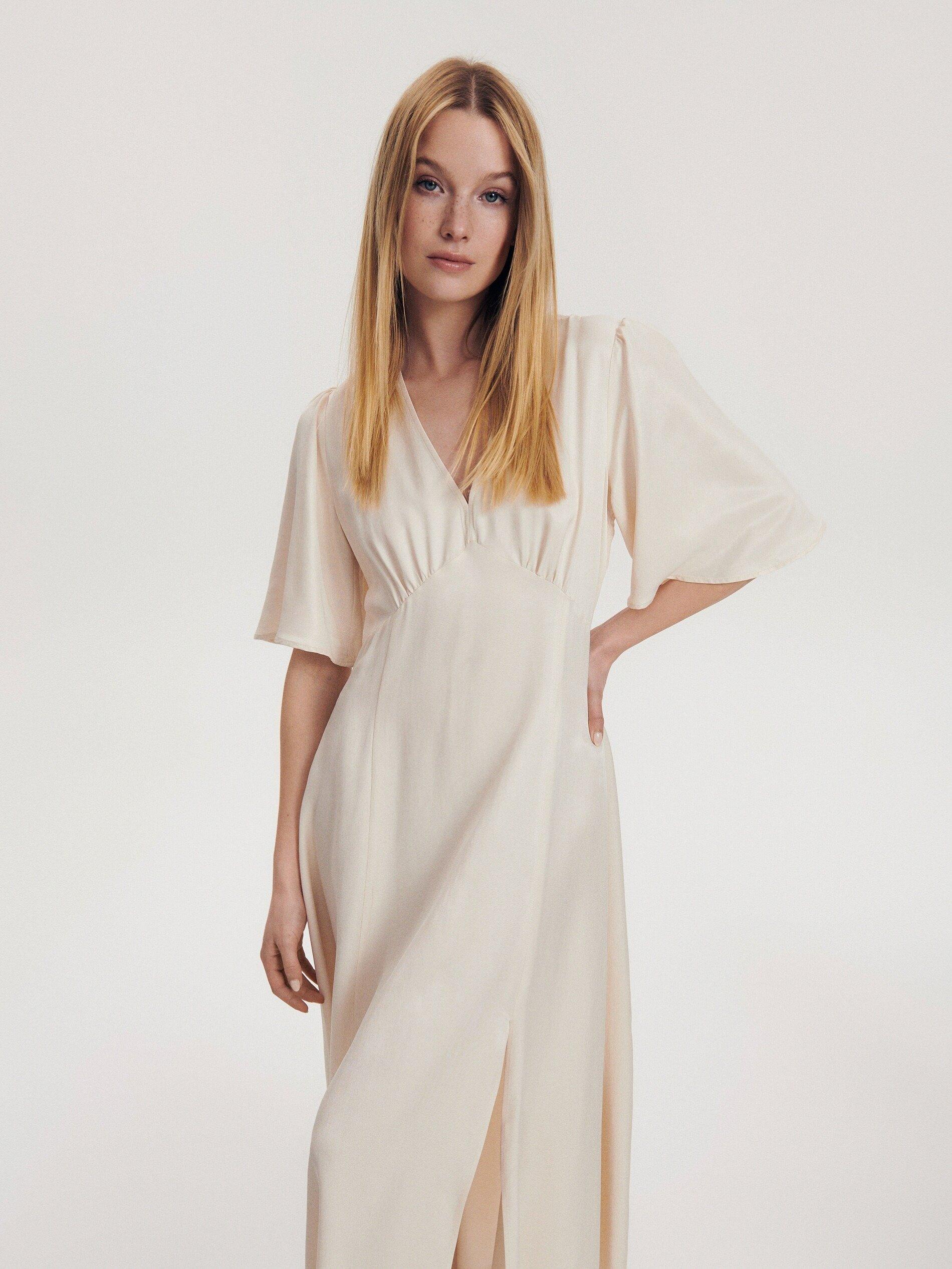 Cream Tencel Lyocell Dress, , large image number 2