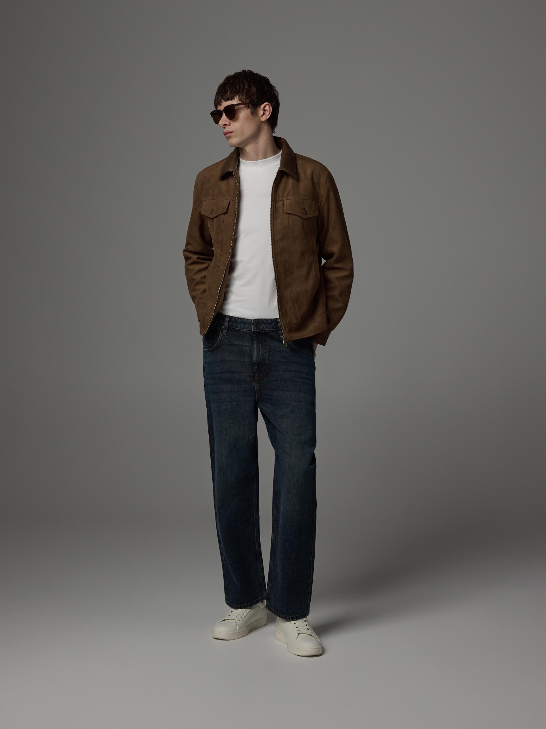 Brown Faux Suede Jacket, Brown, large image number 1