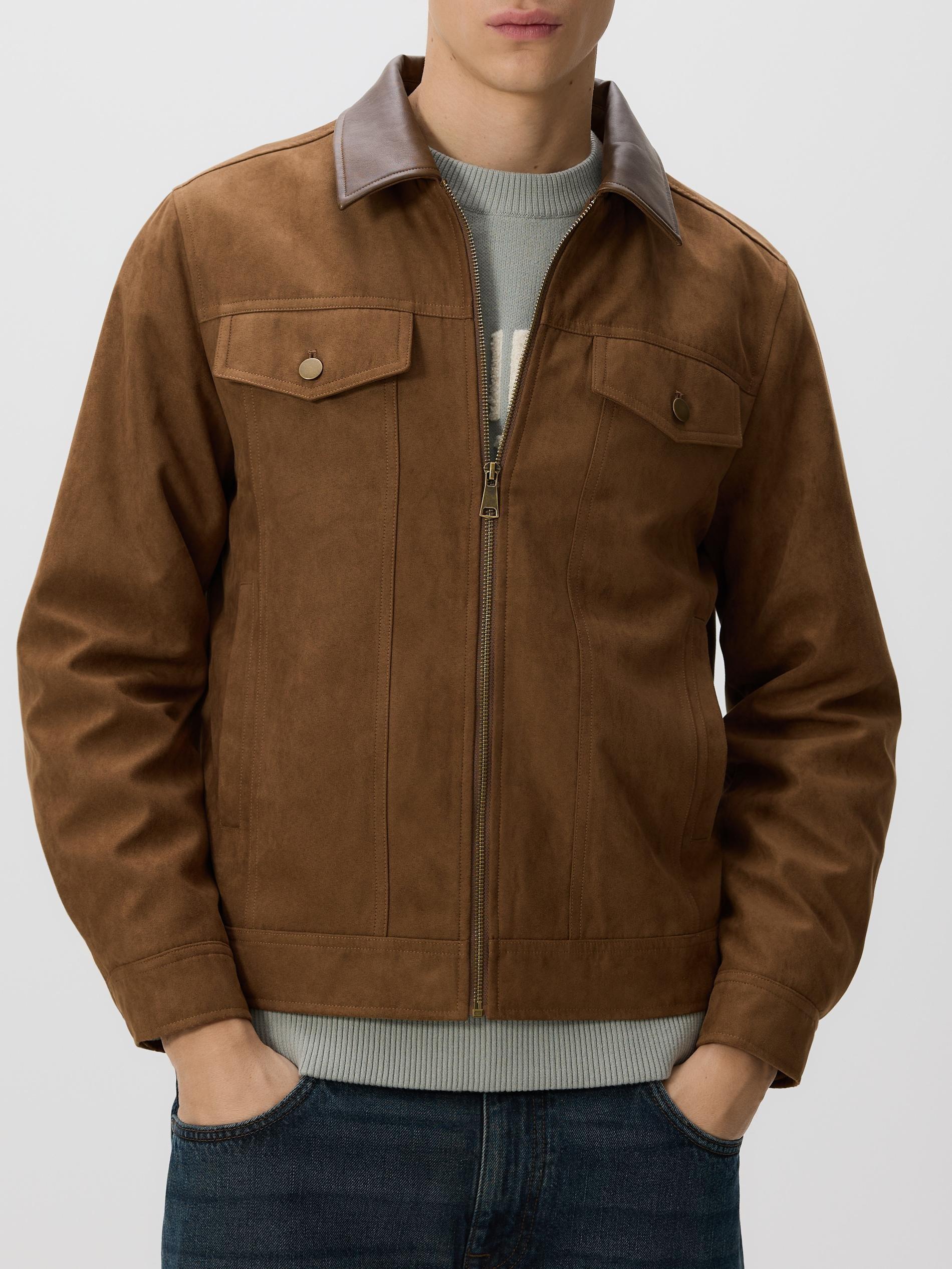Brown Faux Suede Jacket, Brown, large image number 2