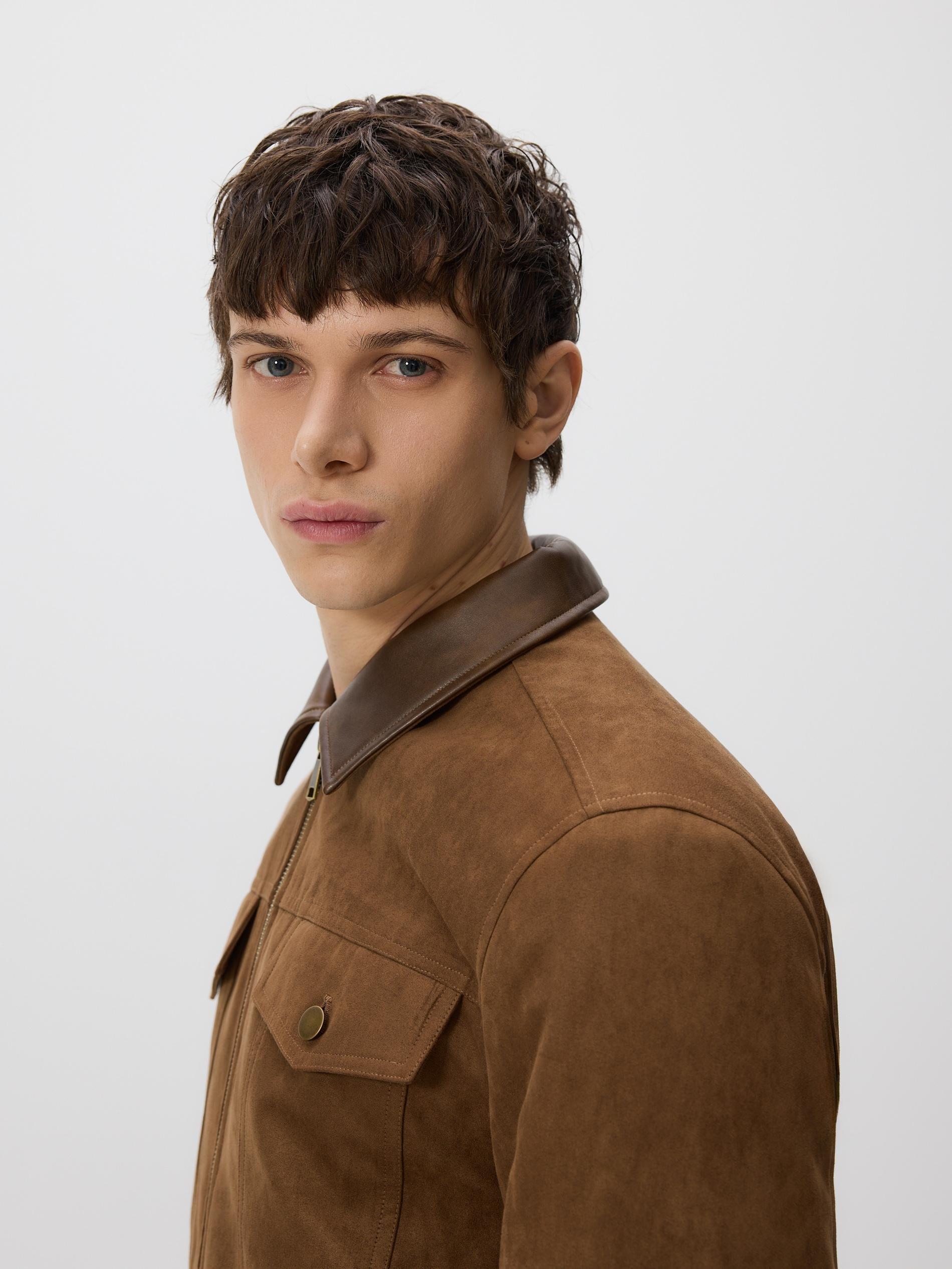 Brown Faux Suede Jacket, Brown, large image number 3