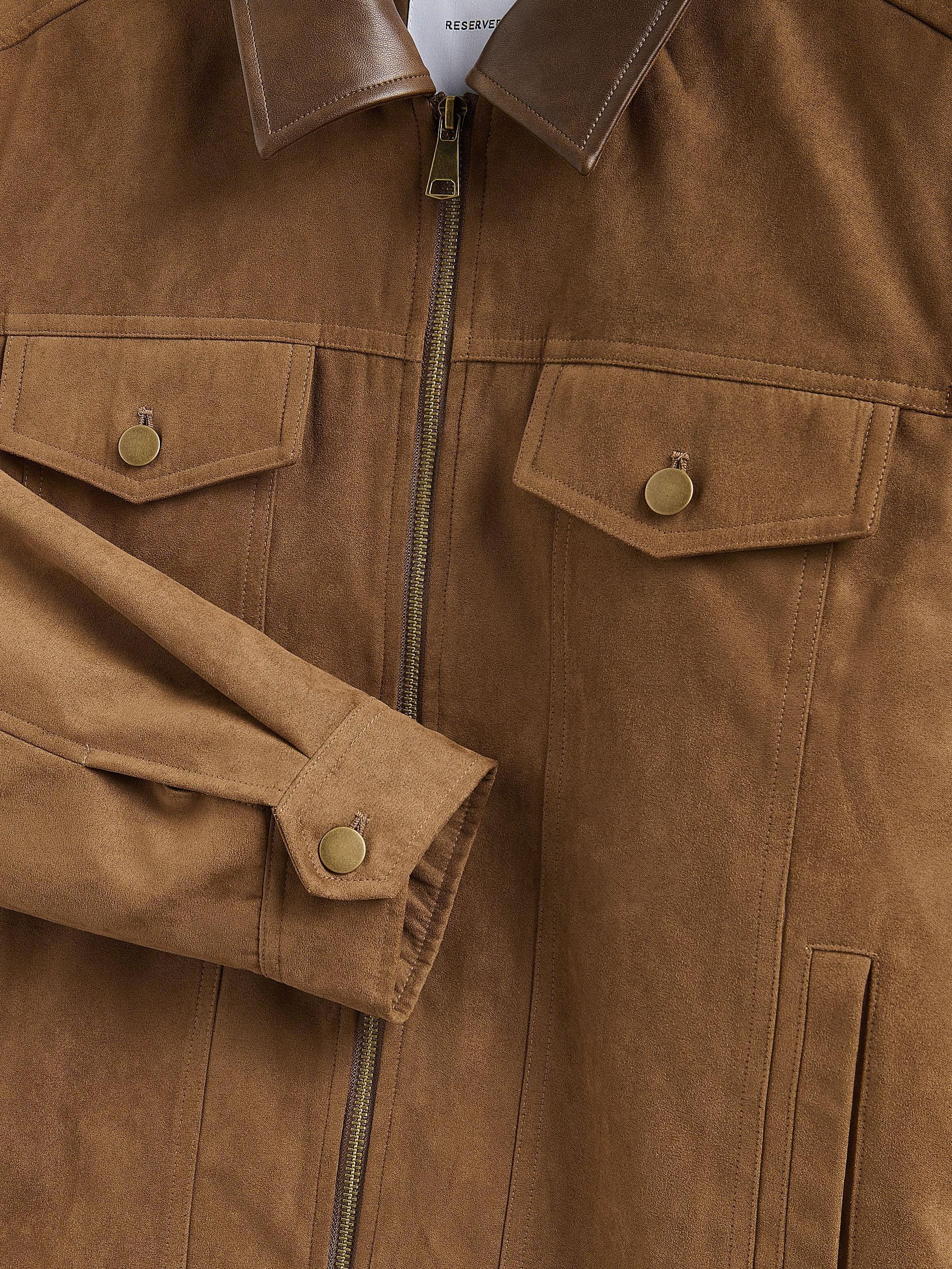 Brown Faux Suede Jacket, Brown, large image number 7