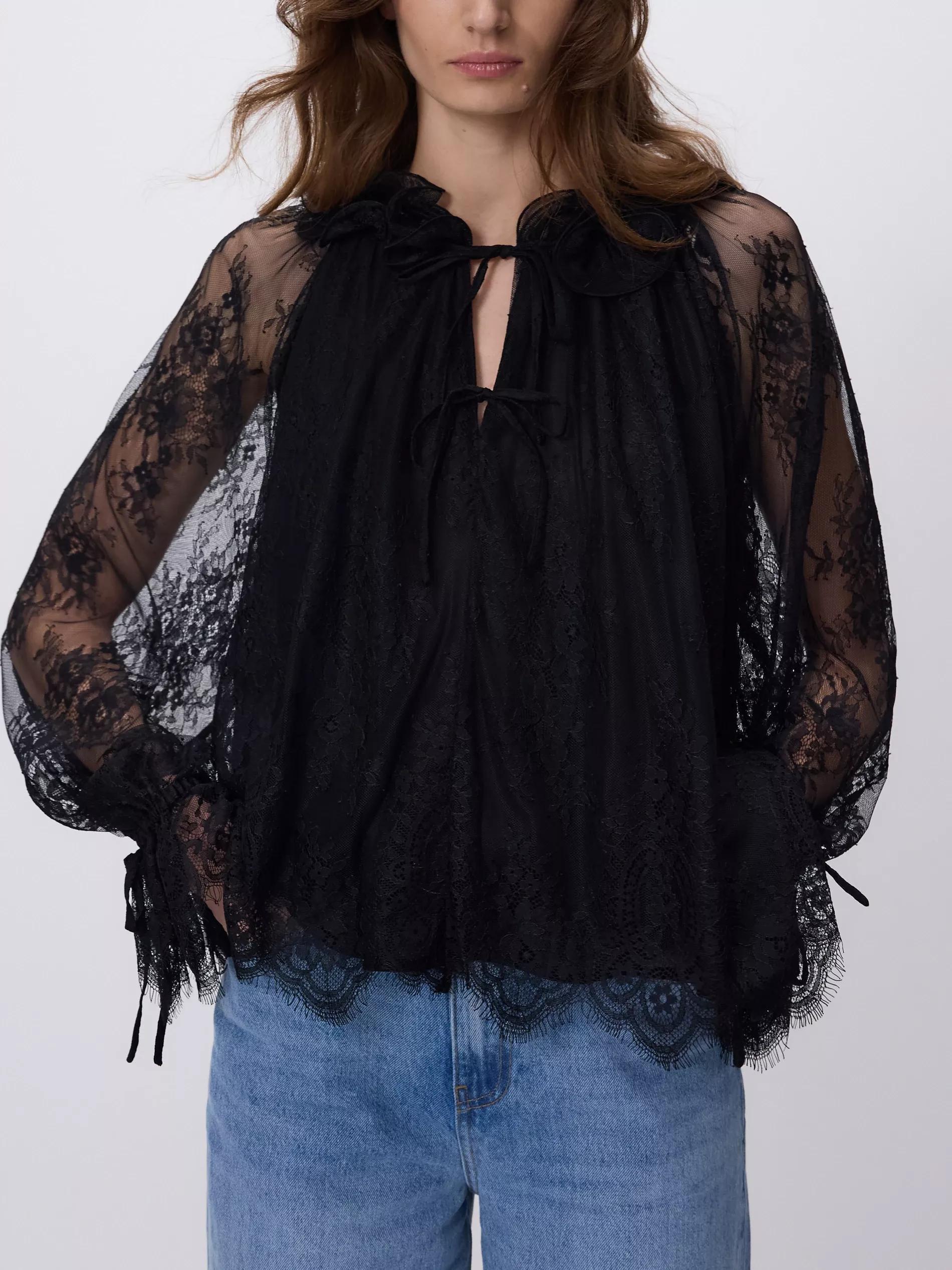 Black Lace Blouse, Black, large image number 2