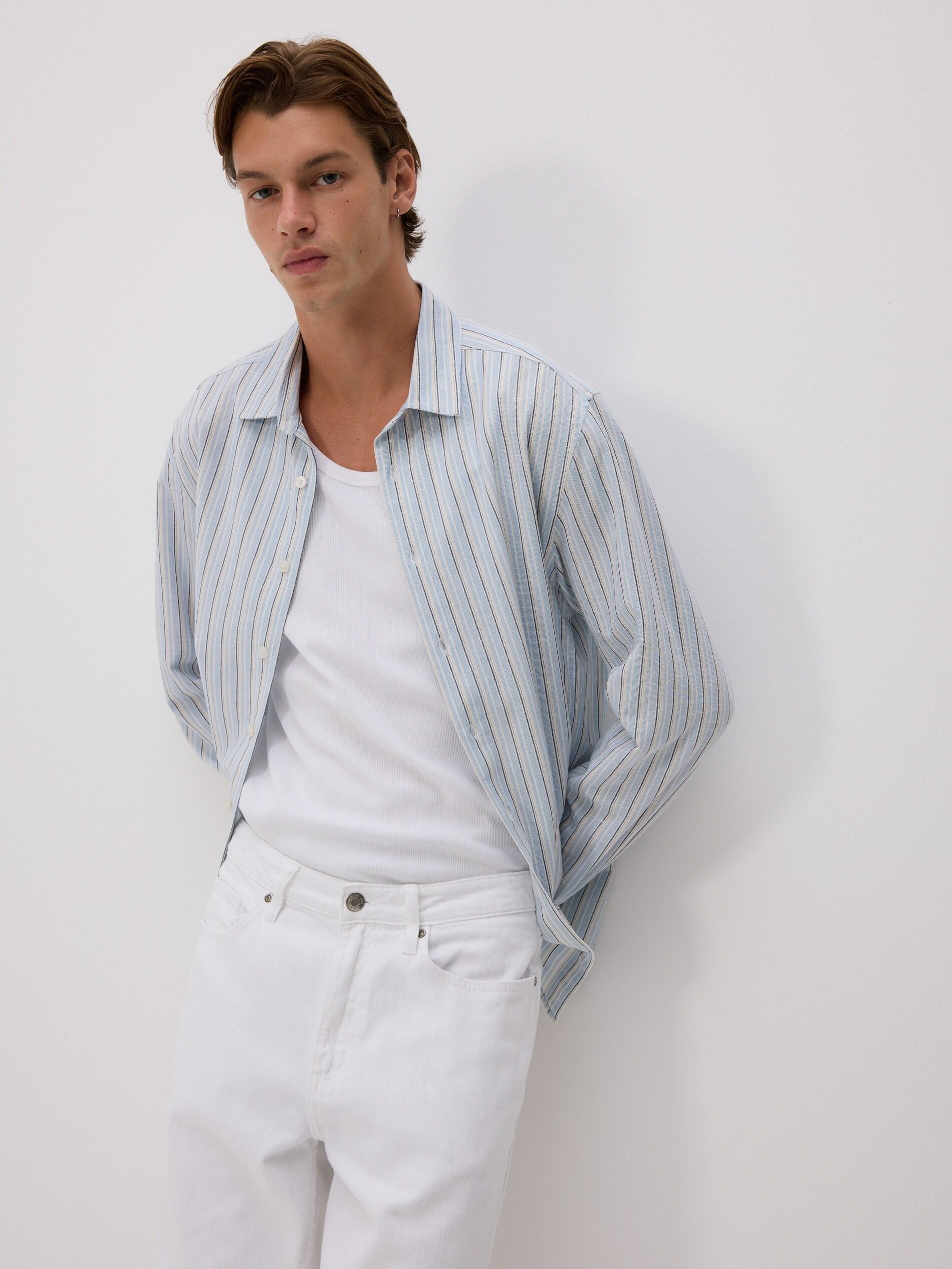 Blue Regular Fit Linen Blend Shirt, Blue, medium