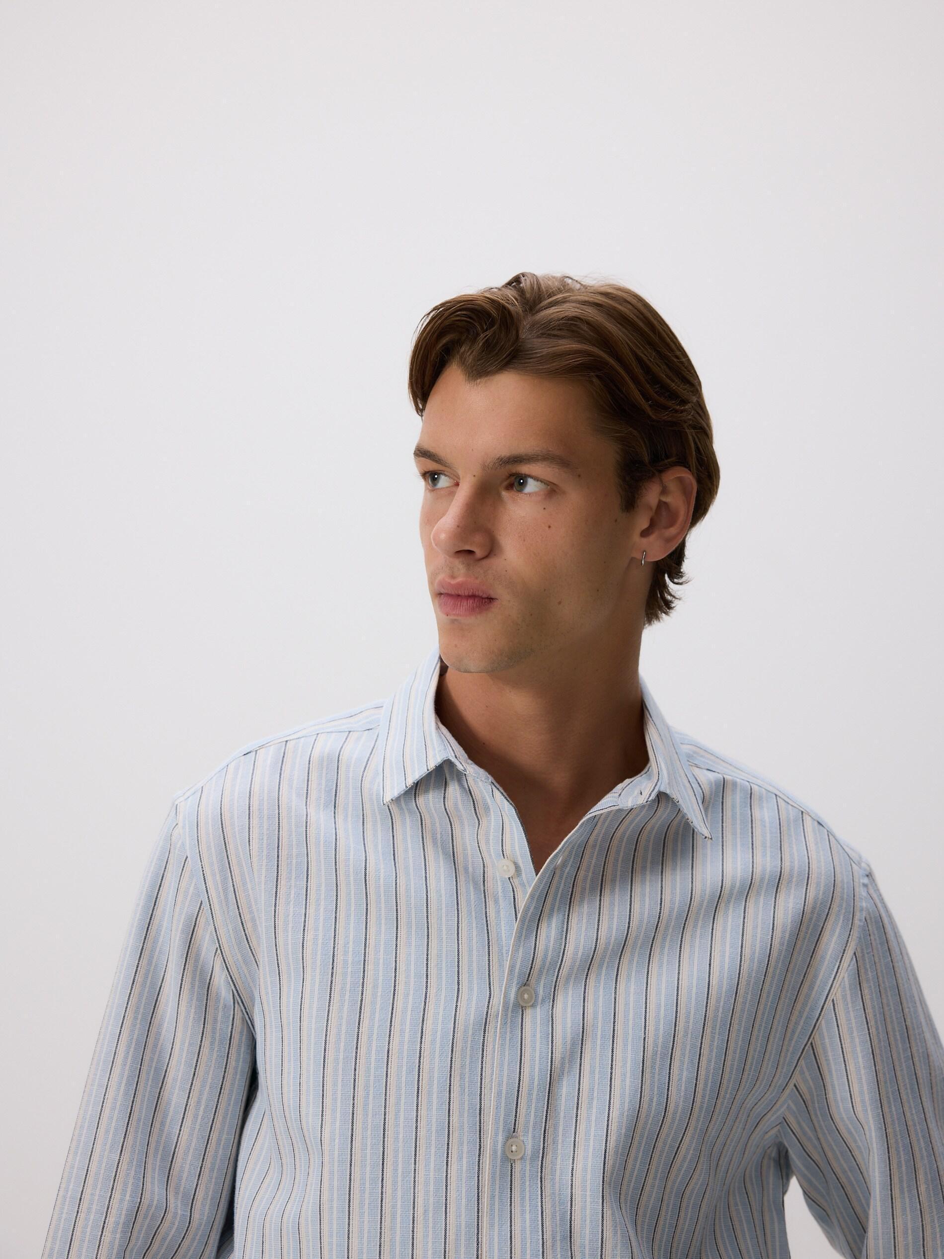 Blue Regular Fit Linen Blend Shirt, Blue, medium