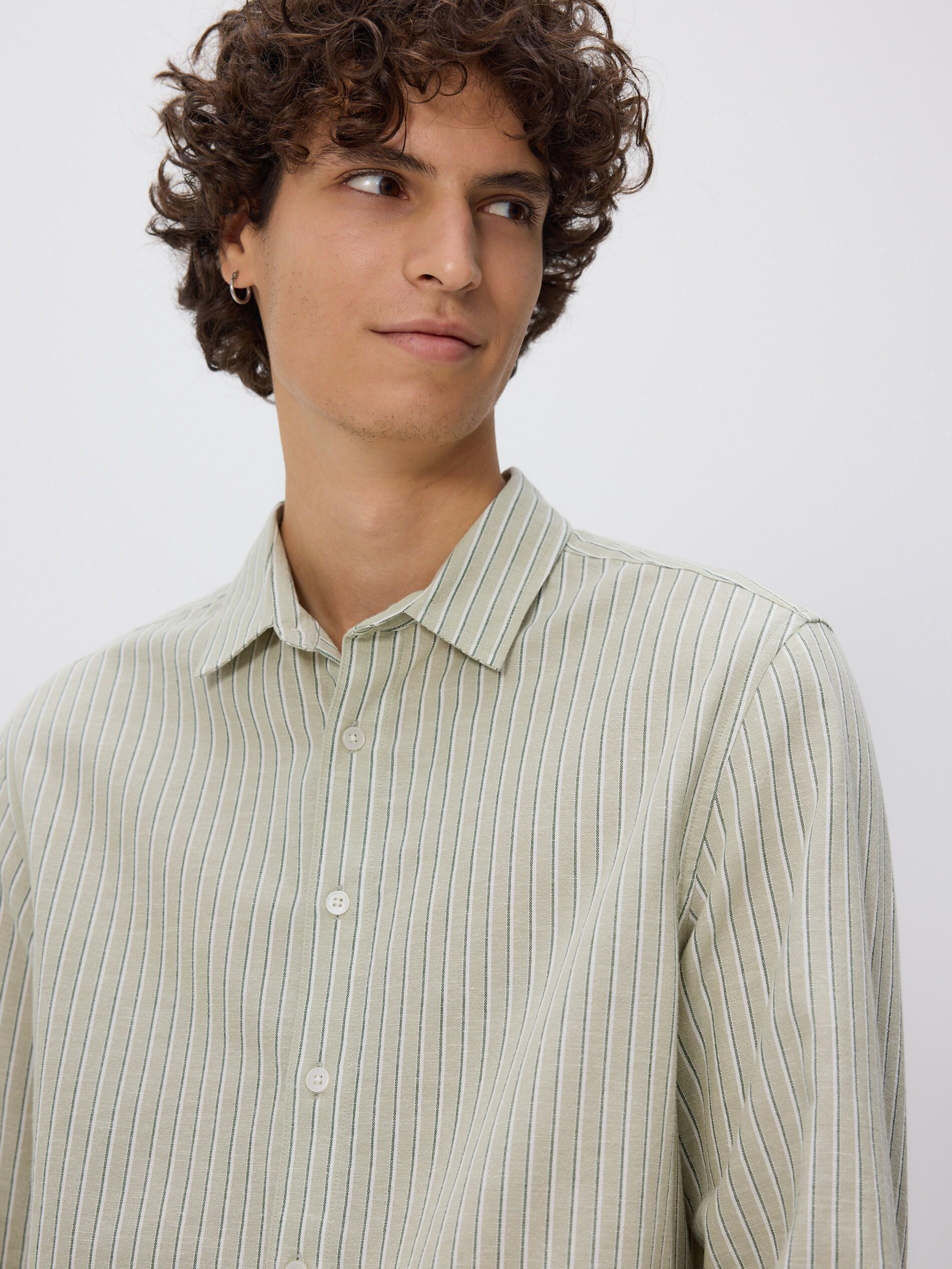 Green Regular Fit Linen Blend Shirt, 7401_07P, medium