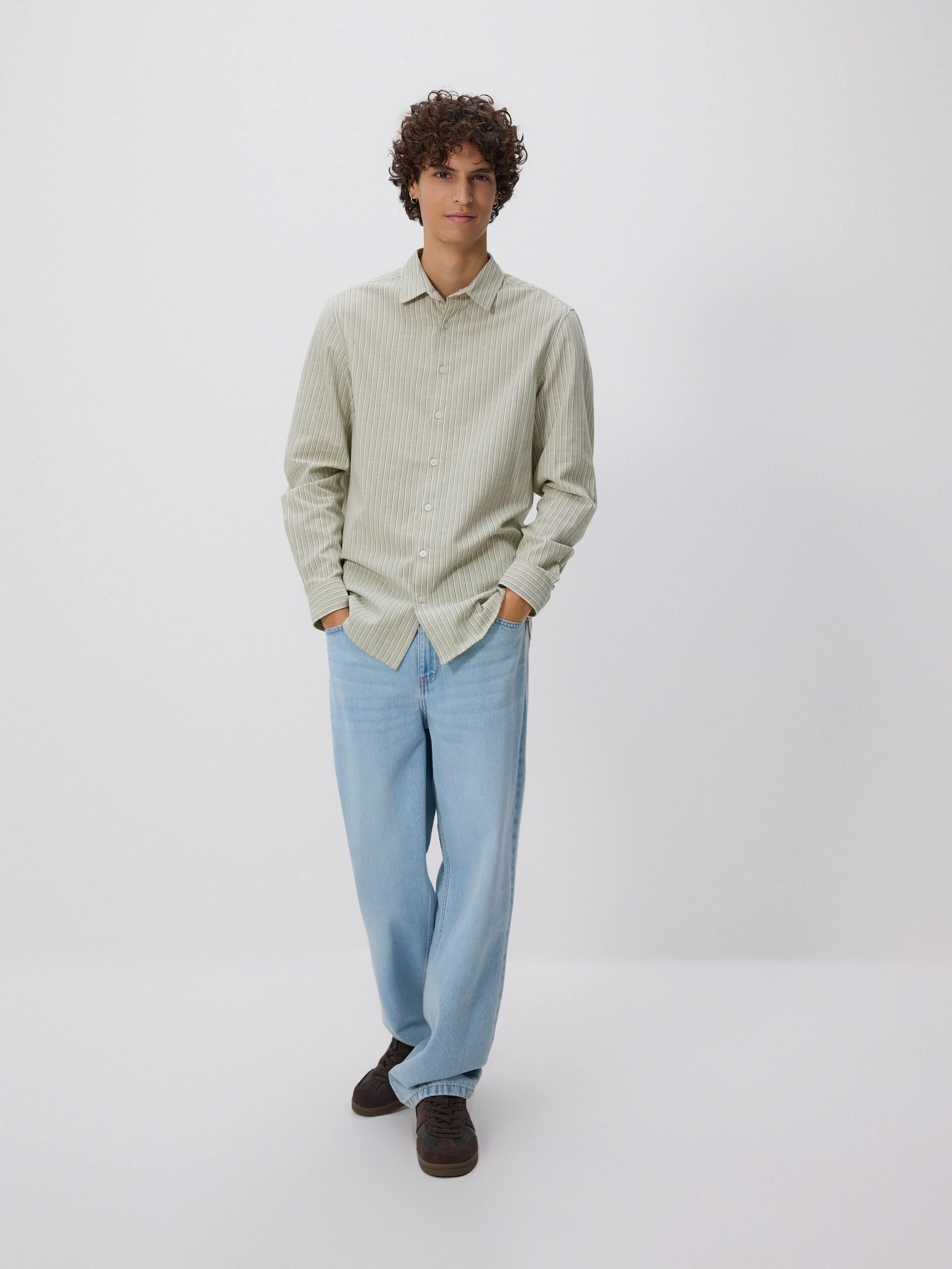 Green Regular Fit Linen Blend Shirt, 7401_07P, large image number 1