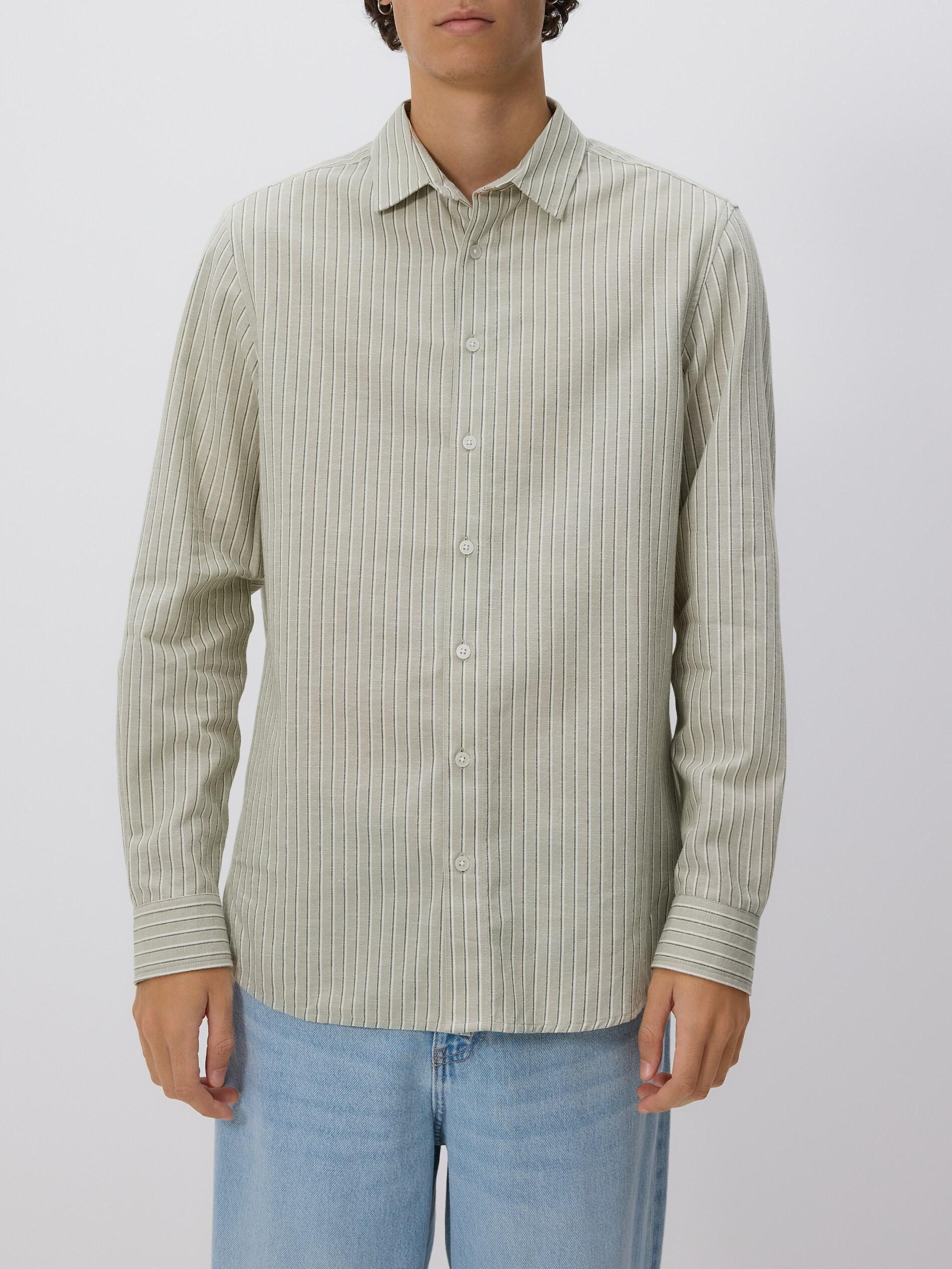 Green Regular Fit Linen Blend Shirt, 7401_07P, medium