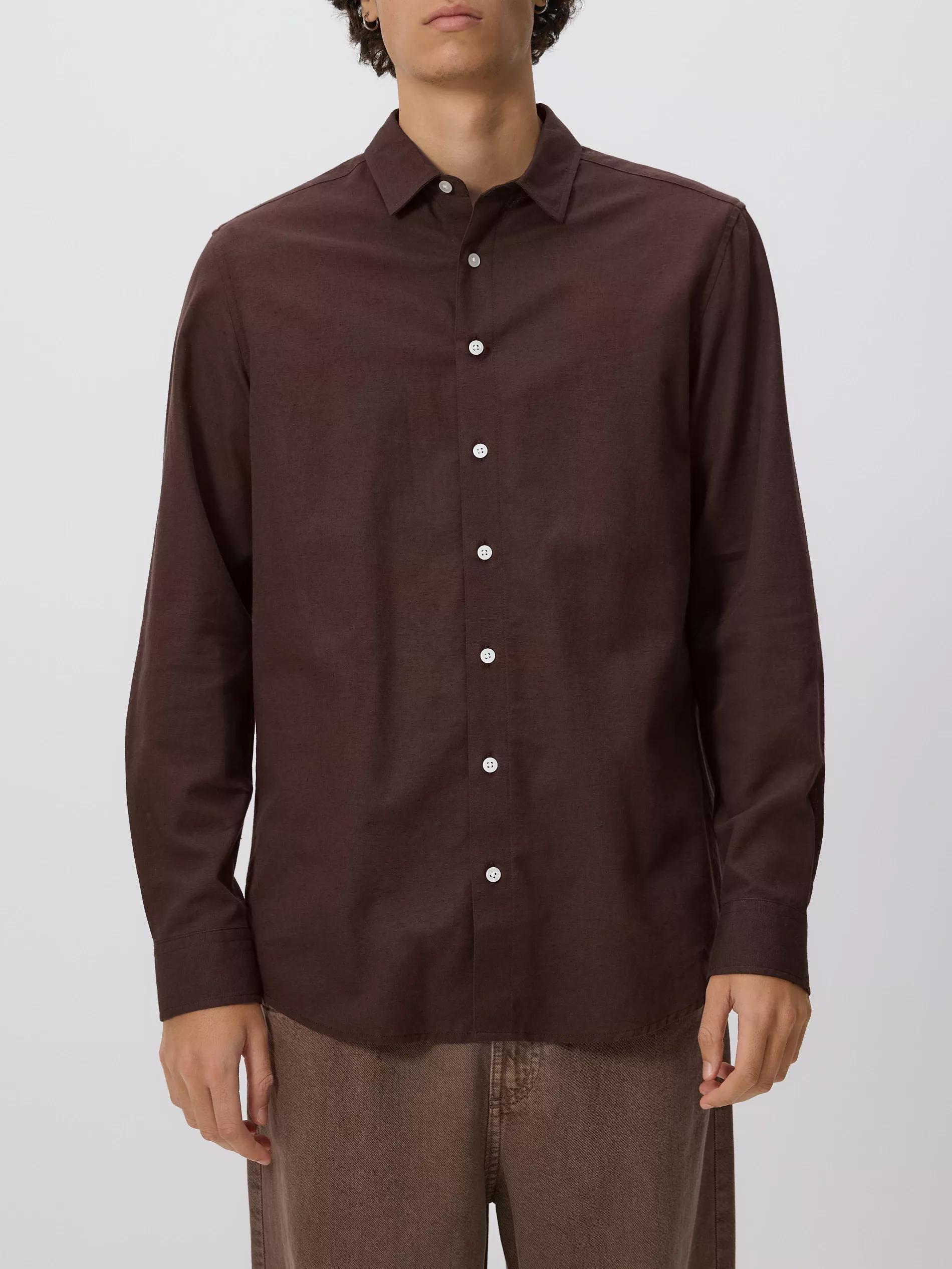 Brown Regular Fit Linen Blend Shirt, Brown, large image number 1