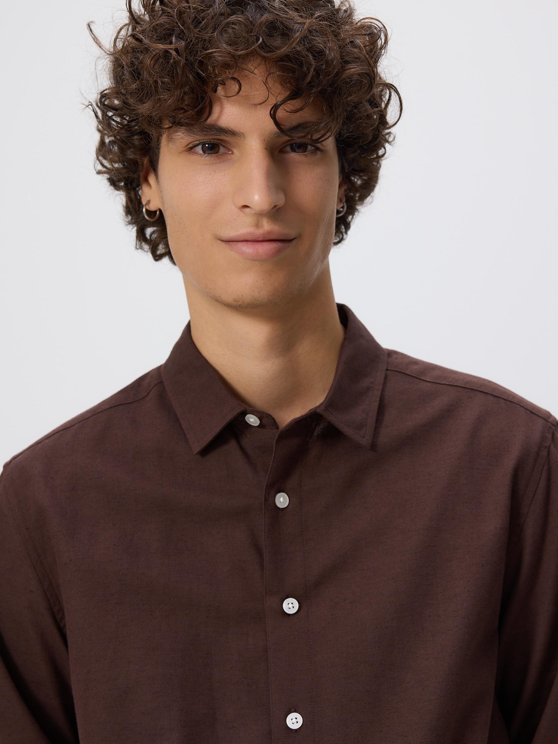 Brown Regular Fit Linen Blend Shirt, Brown, large image number 2