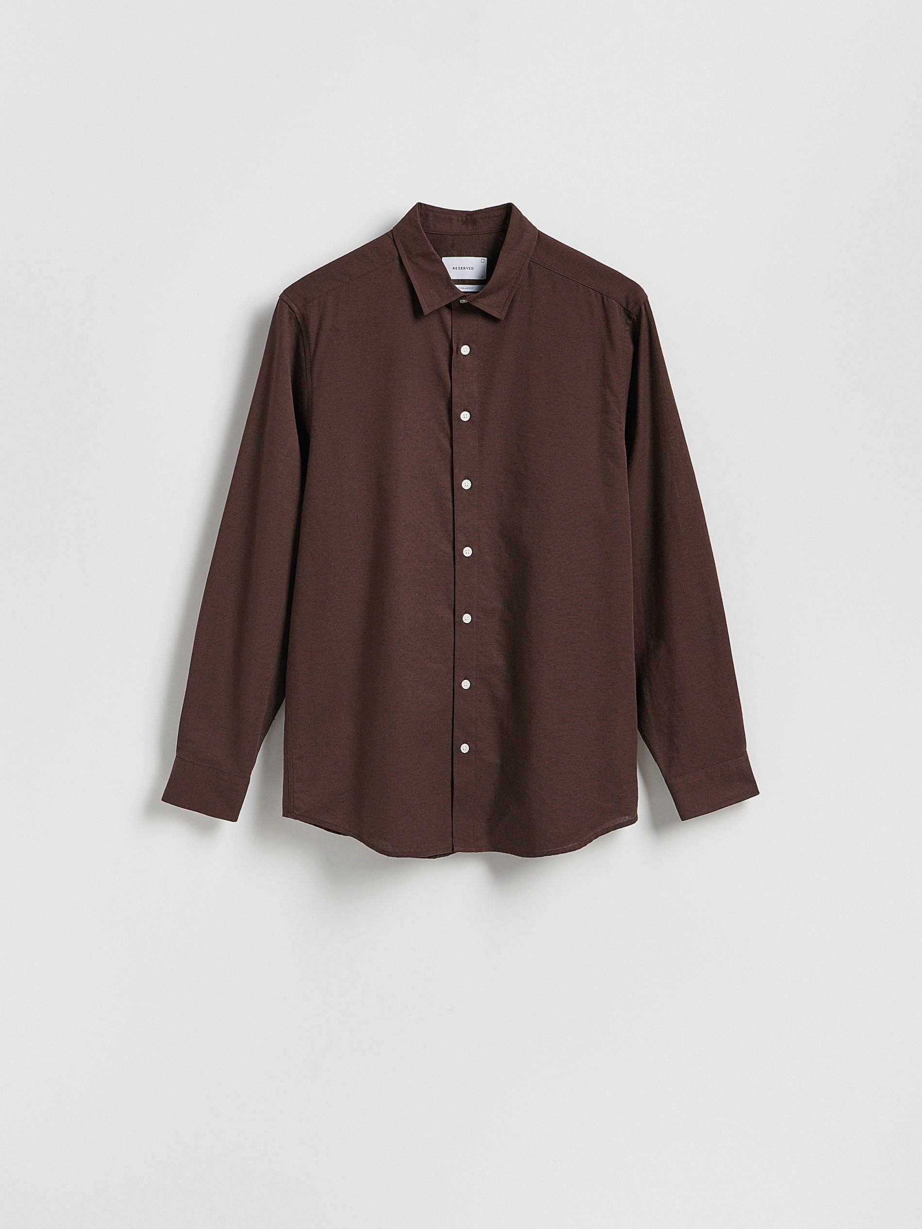 Brown Regular Fit Linen Blend Shirt, Brown, large image number 4