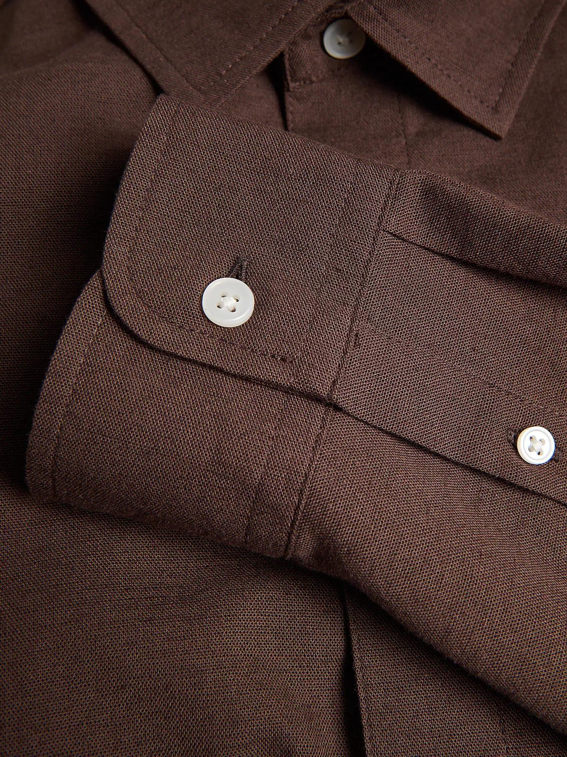 Brown Regular Fit Linen Blend Shirt, Brown, large image number 5