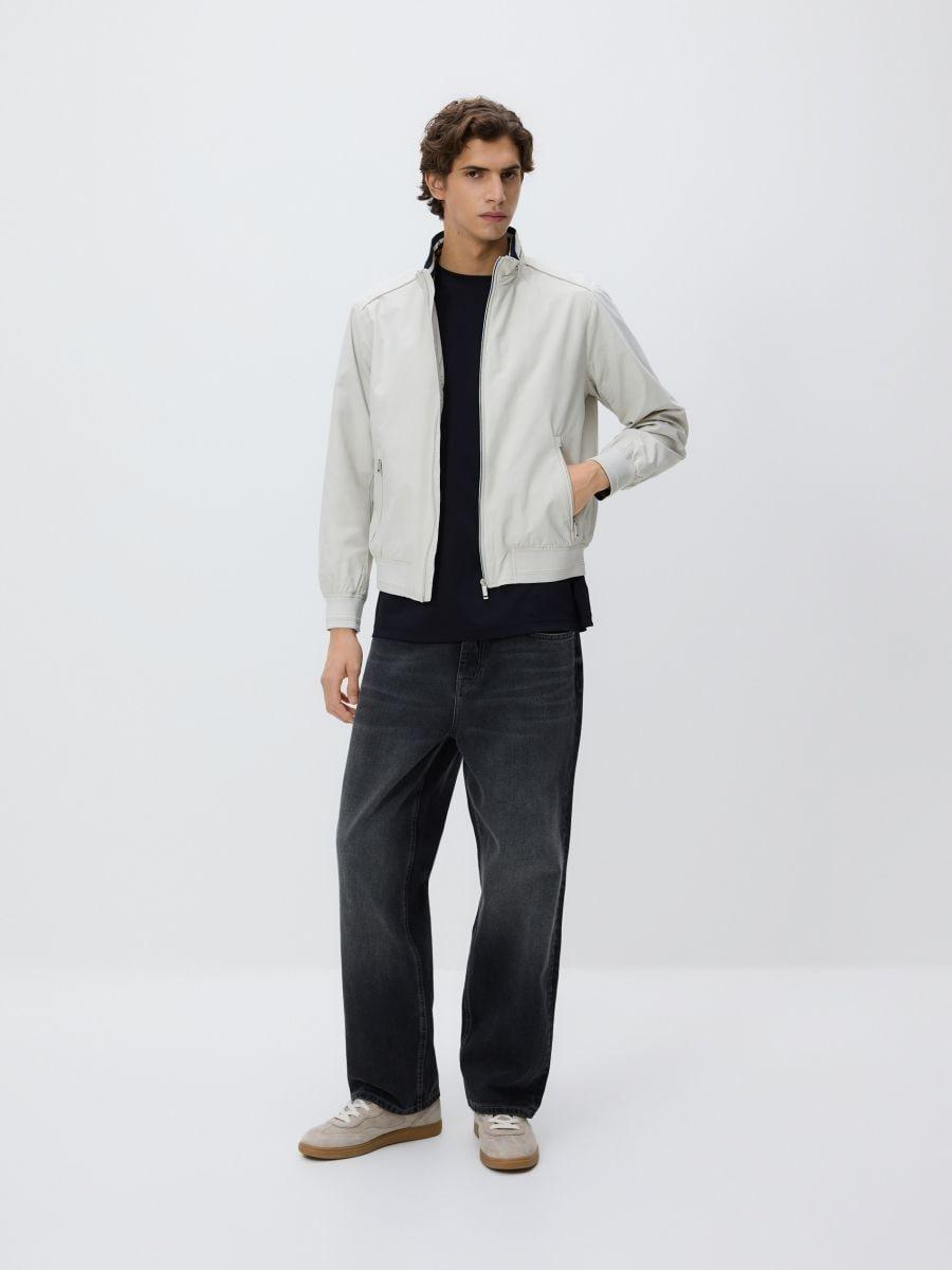 Cream Bomber Jacket With A Stand-Up Collar, Ivory, medium