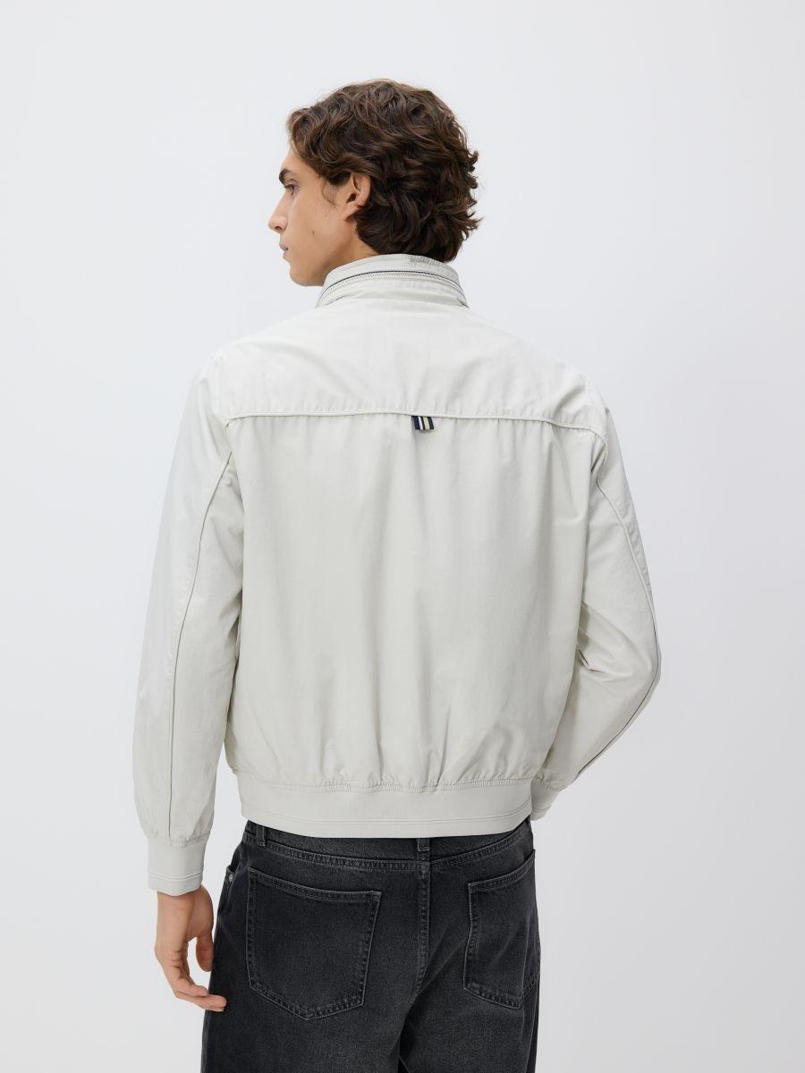 Cream Bomber Jacket With A Stand-Up Collar, Ivory, medium