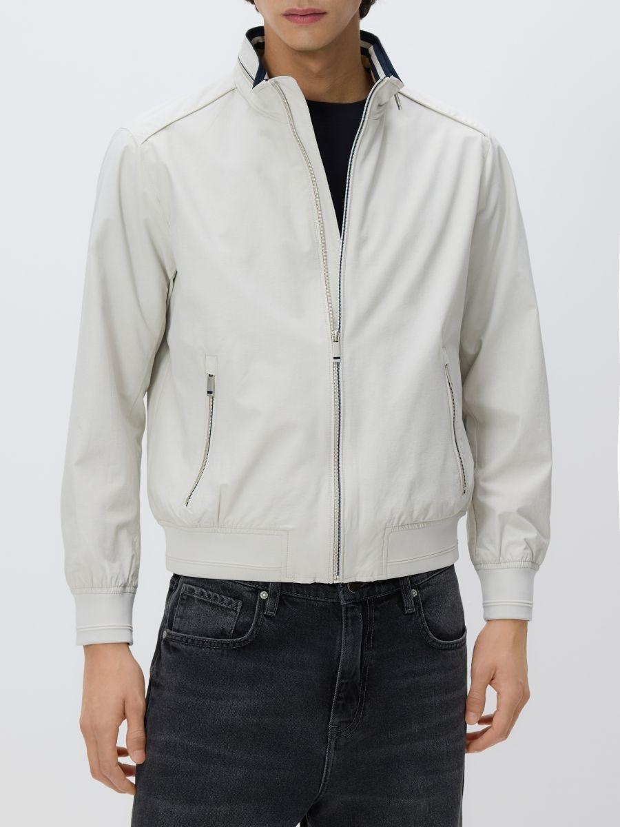 Cream Bomber Jacket With A Stand-Up Collar, Ivory, medium