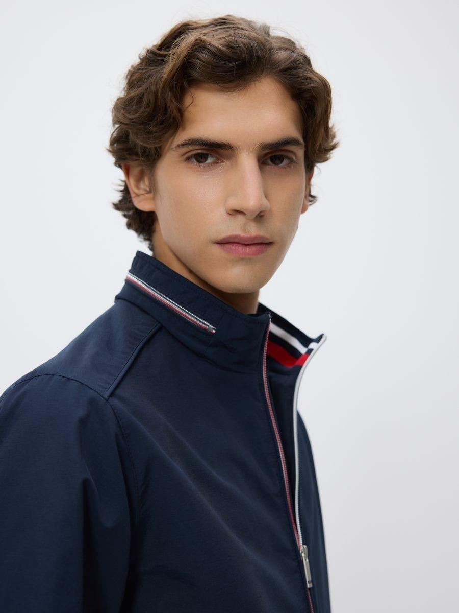 Navy Bomber Jacket With A Stand-Up Collar, Navy, medium