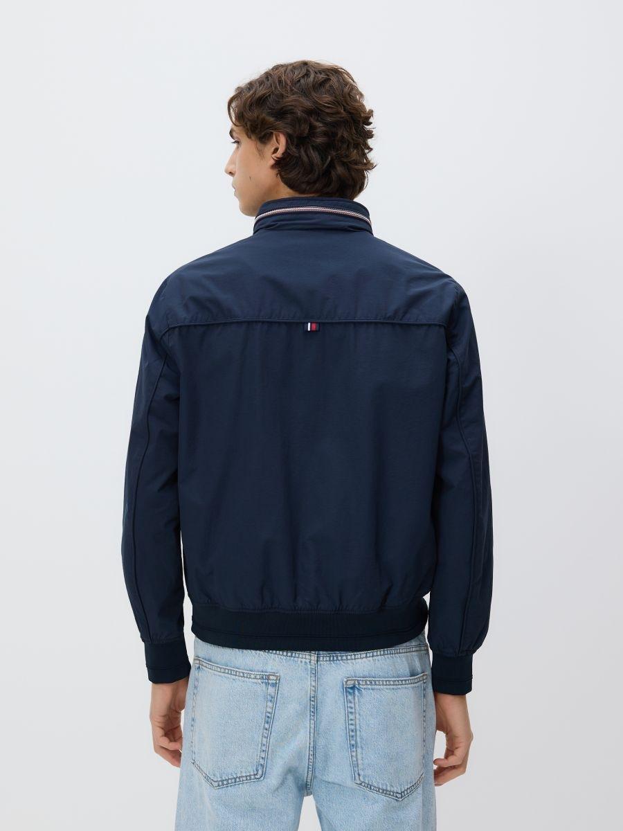 Navy Bomber Jacket With A Stand-Up Collar, Navy, medium