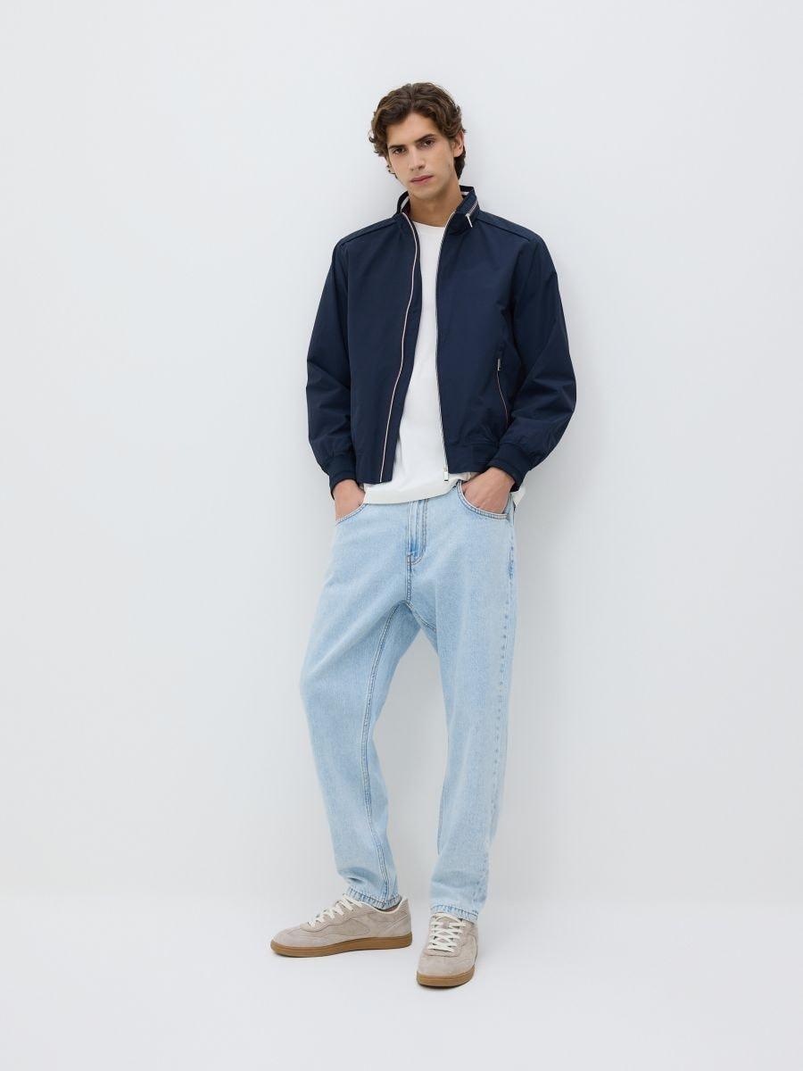 Navy Bomber Jacket With A Stand-Up Collar, Navy, medium