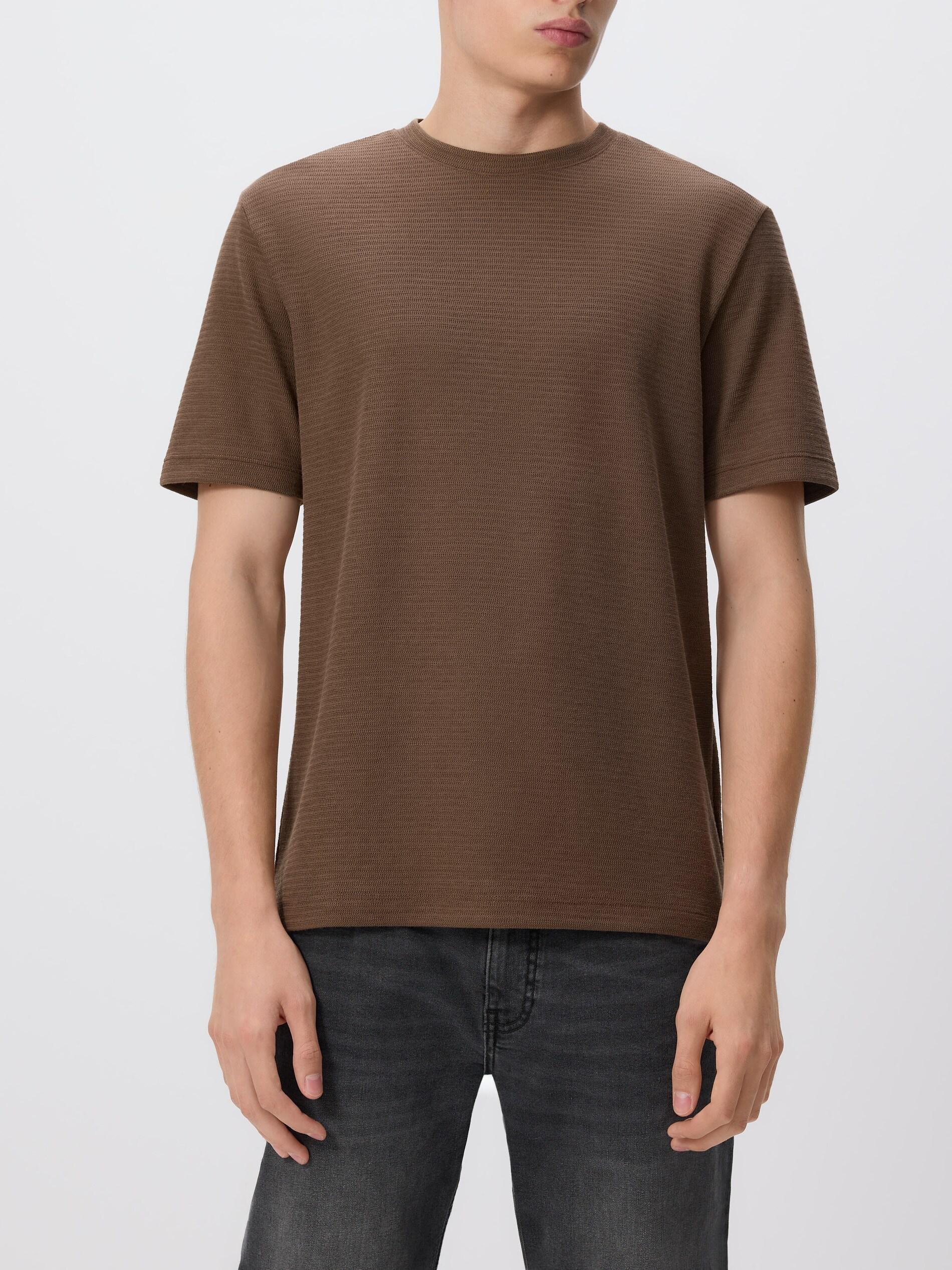 DARK BROWN Comfort fit structural fabric T-shirt, Brown, large image number 0