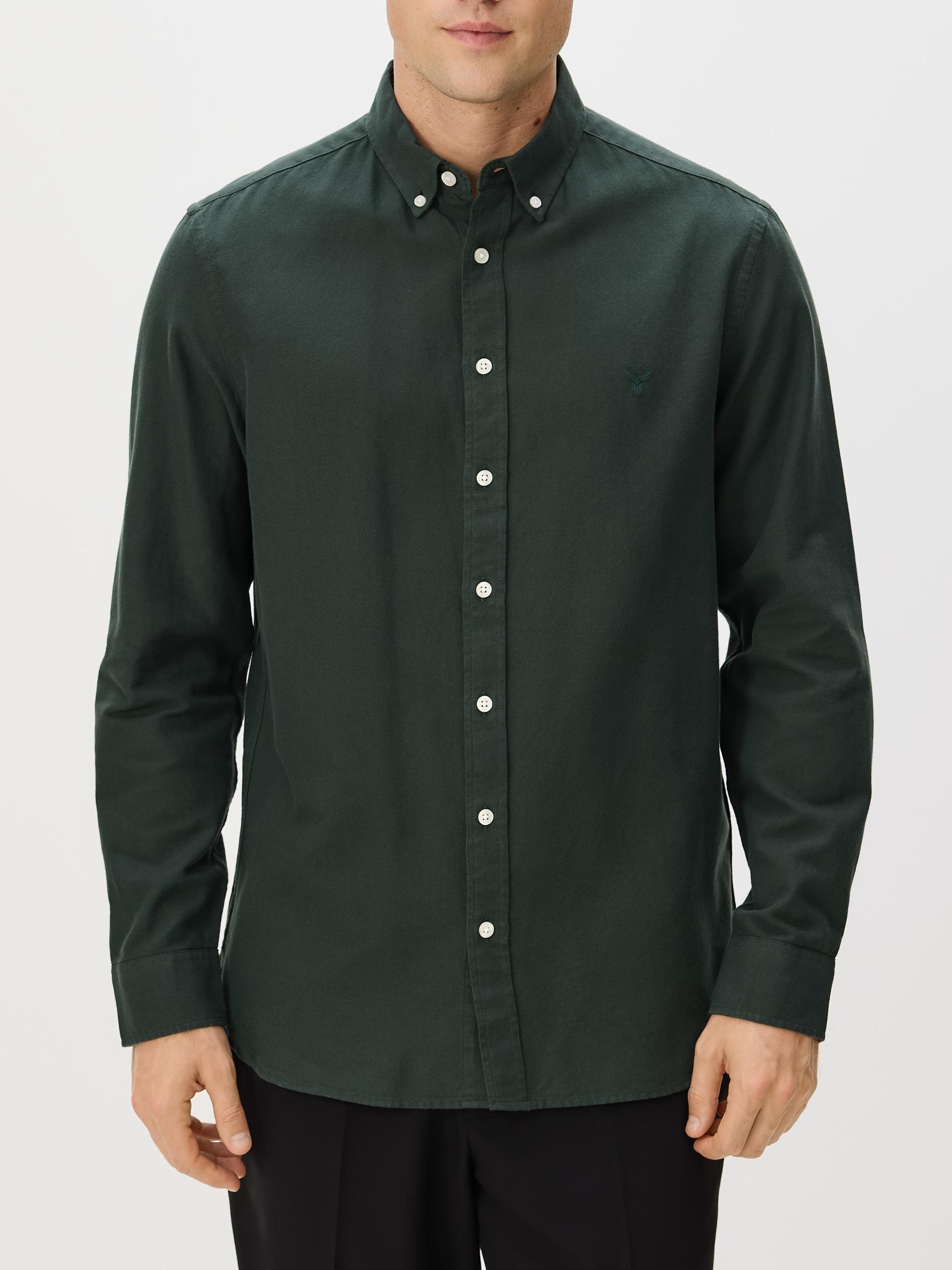 Green Slim Fit Cotton Rich Shirt, Khaki, large image number 0