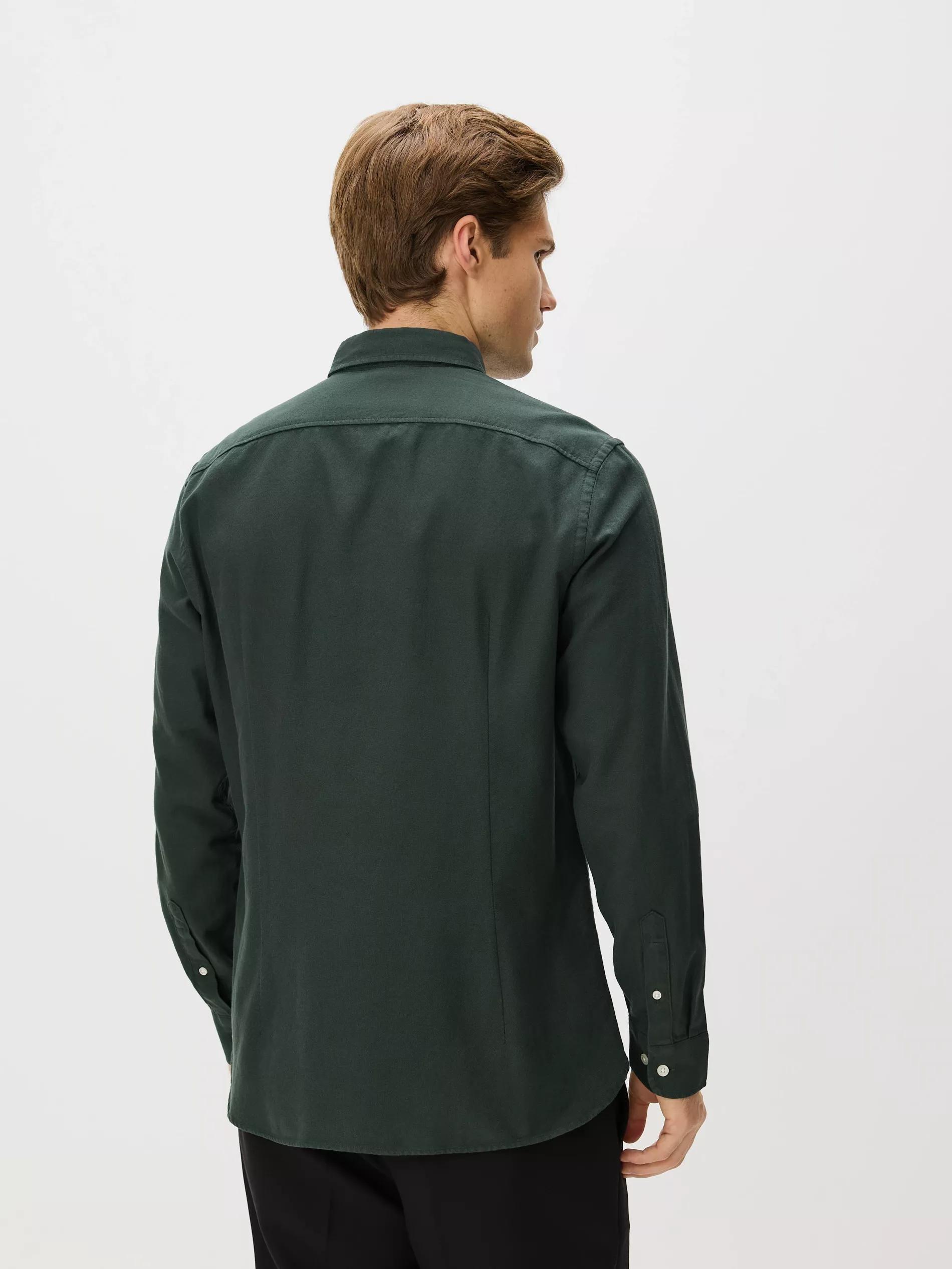 Green Slim Fit Cotton Rich Shirt, Khaki, large image number 1