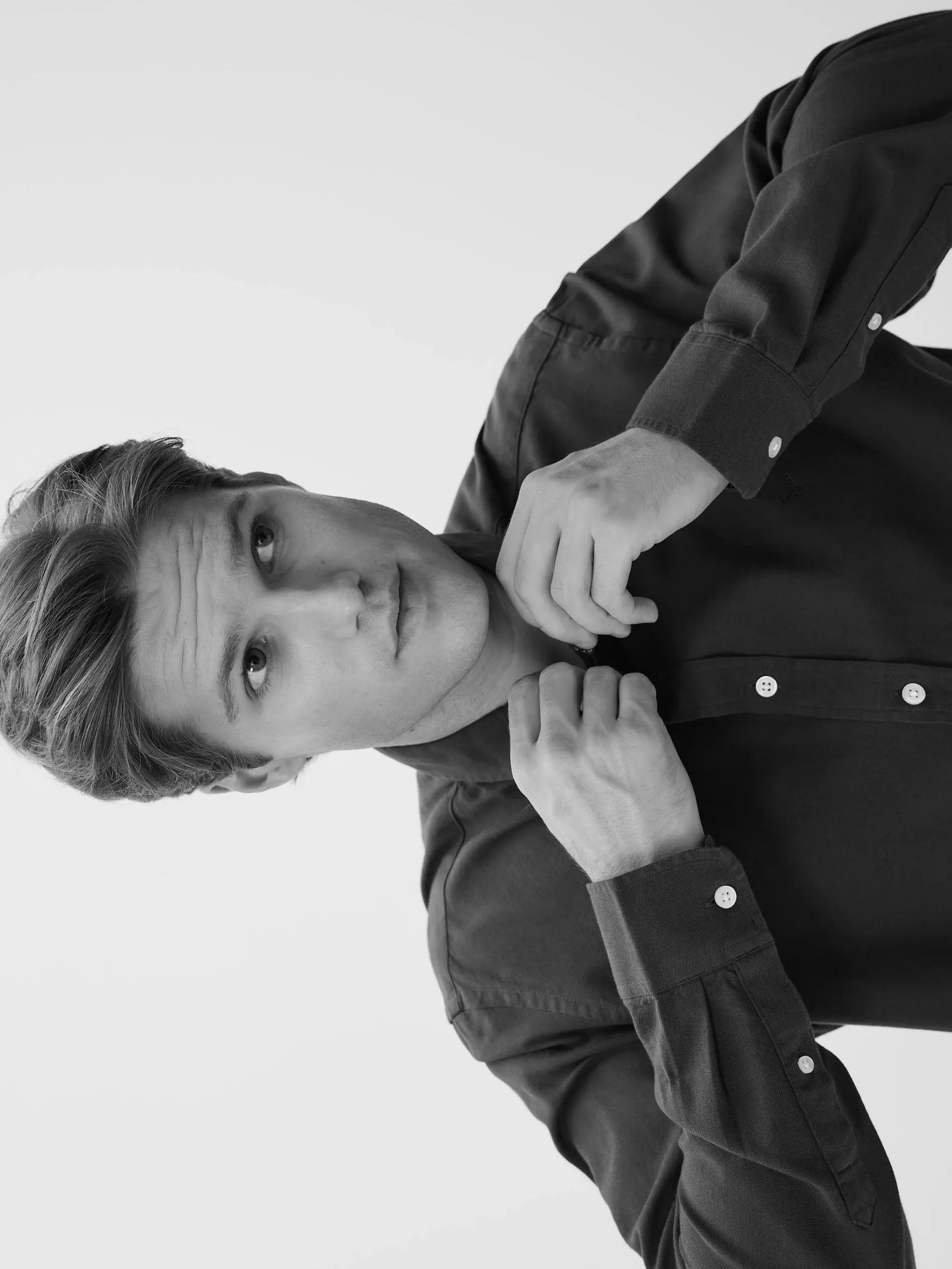 Green Slim Fit Cotton Rich Shirt, Khaki, large image number 2