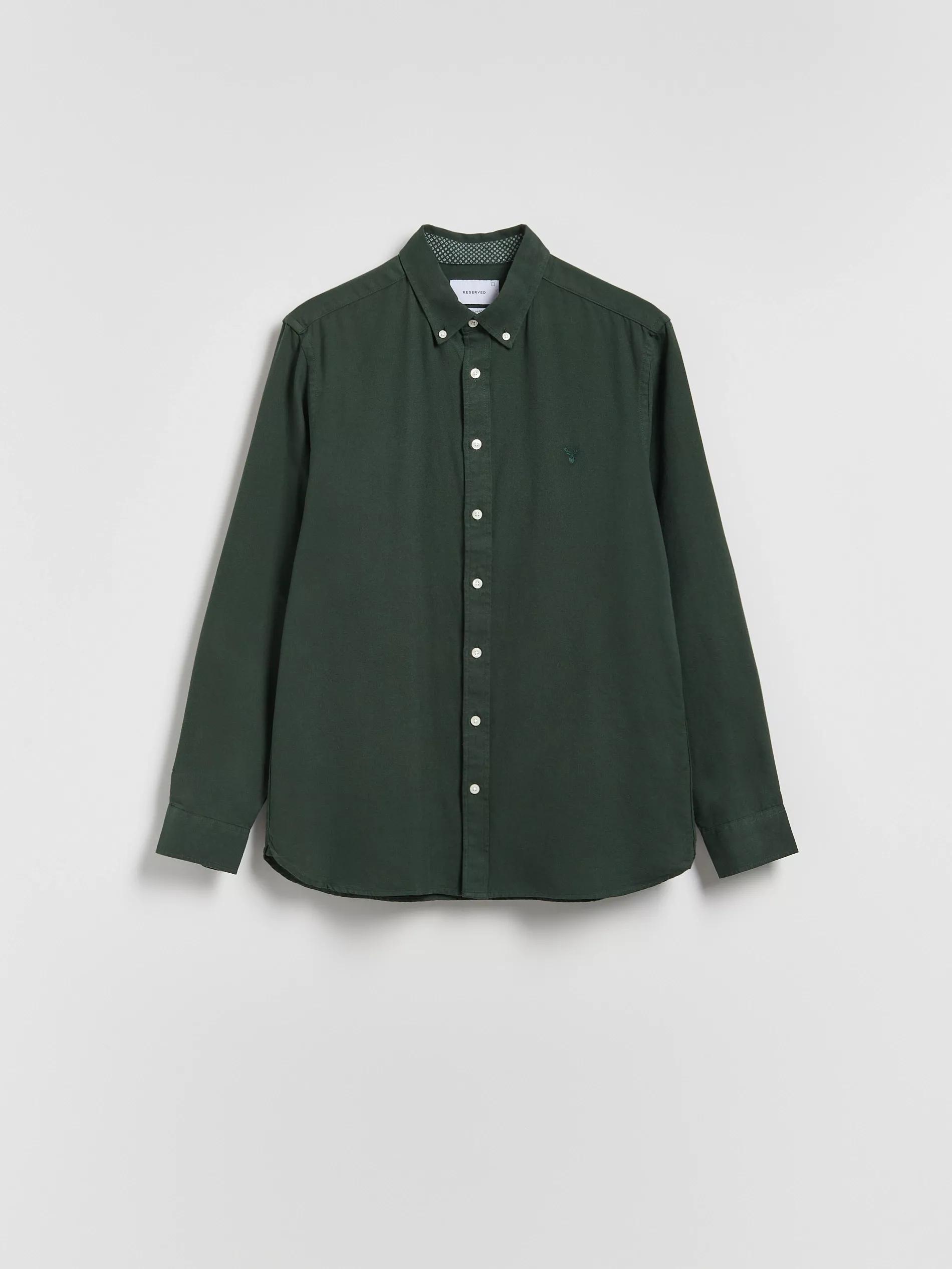 Green Slim Fit Cotton Rich Shirt, Khaki, large image number 3