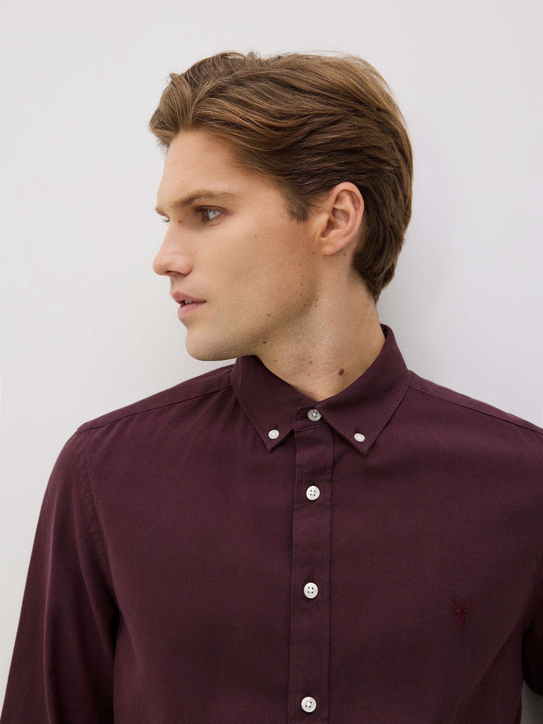Maroon Slim Fit Cotton Rich Shirt, Burgundy, medium