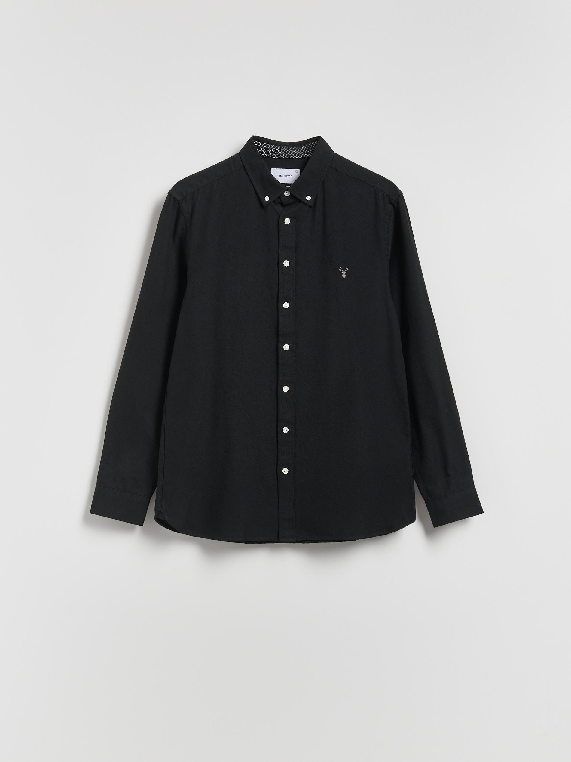 Black Slim Fit Cotton Rich Shirt, Black, medium