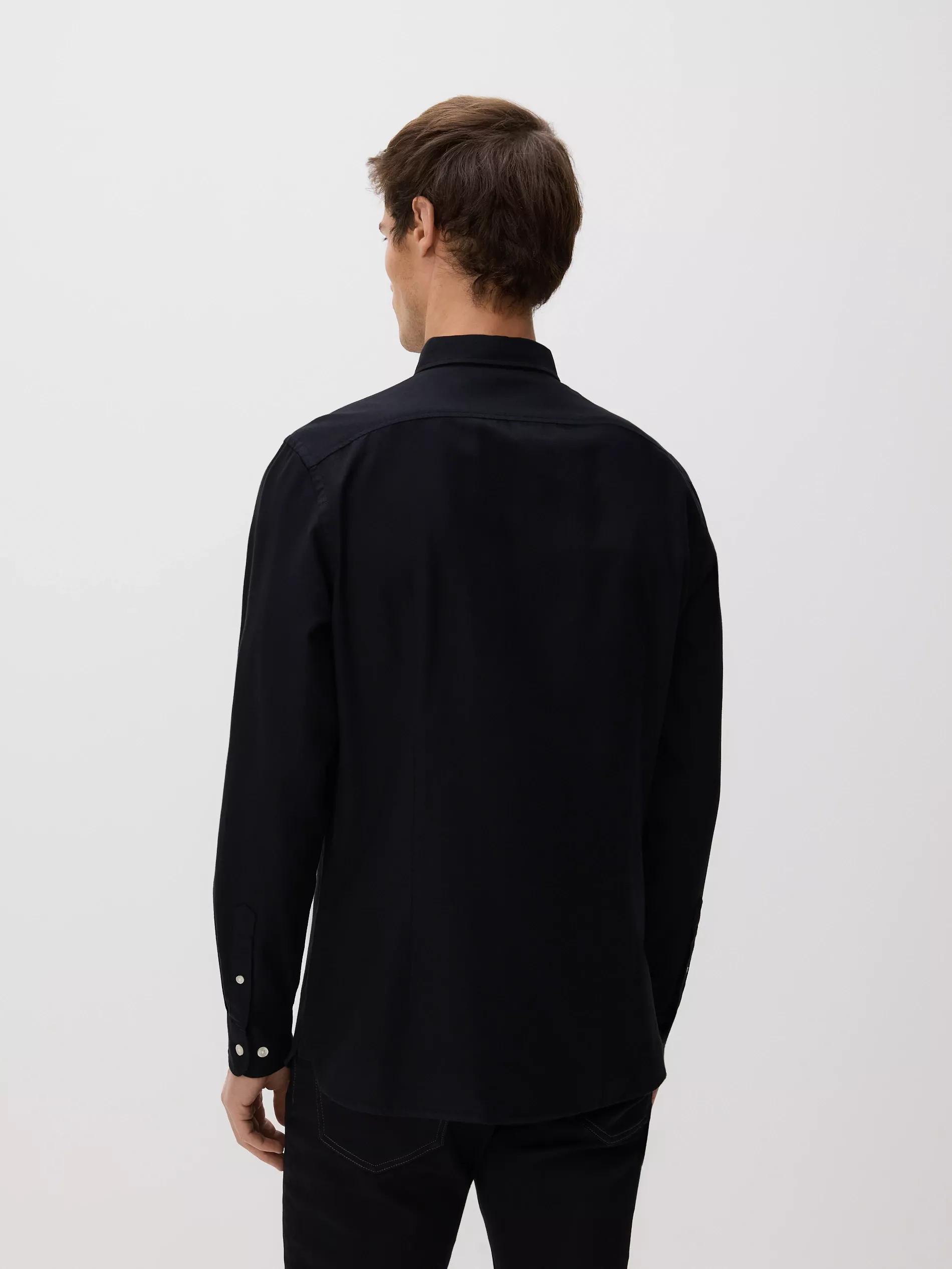 Black Slim Fit Cotton Rich Shirt, Black, medium