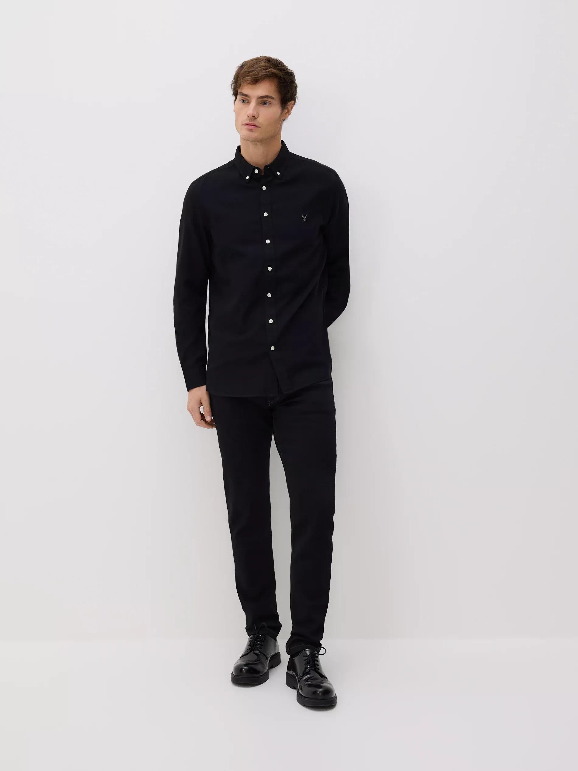 Black Slim Fit Cotton Rich Shirt, Black, large image number 3