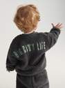 Reserved - Dark Grey Sherpa Bomber Sweatshirt With Embroidered Slogan, Kids Boy