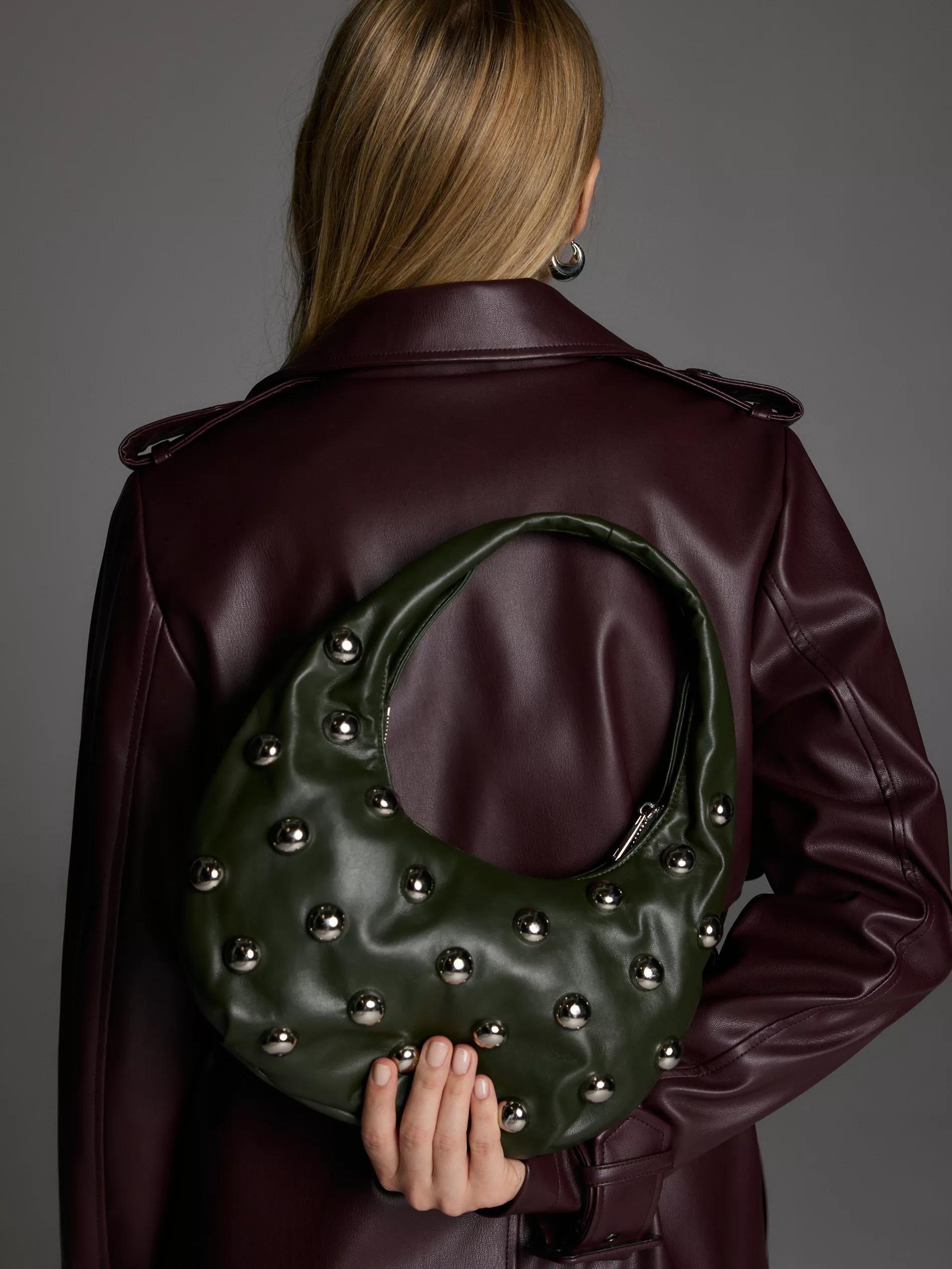 Green Zippered Detailed Handbag, Khaki, large image number 0