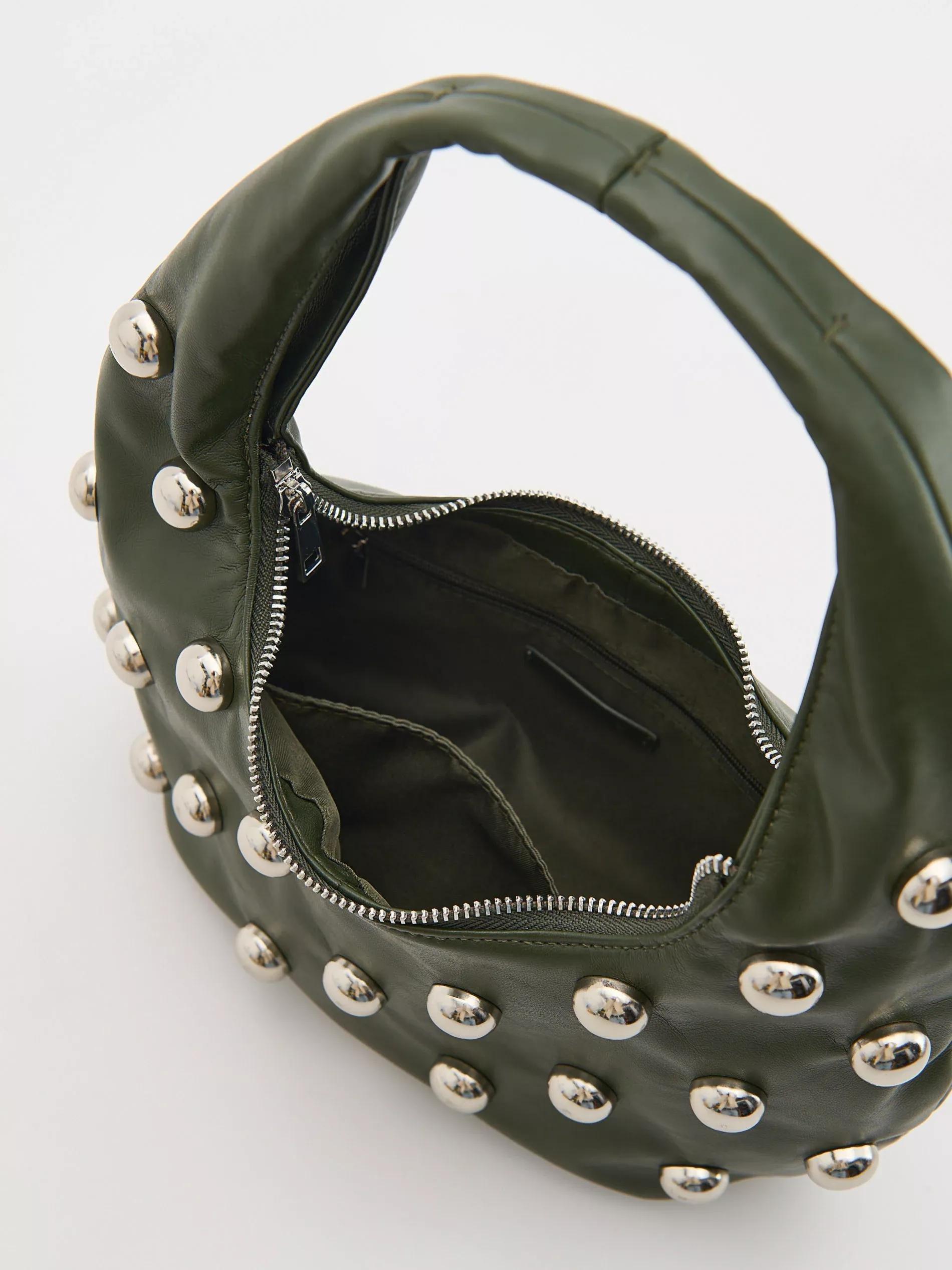 Green Zippered Detailed Handbag, Khaki, large image number 5