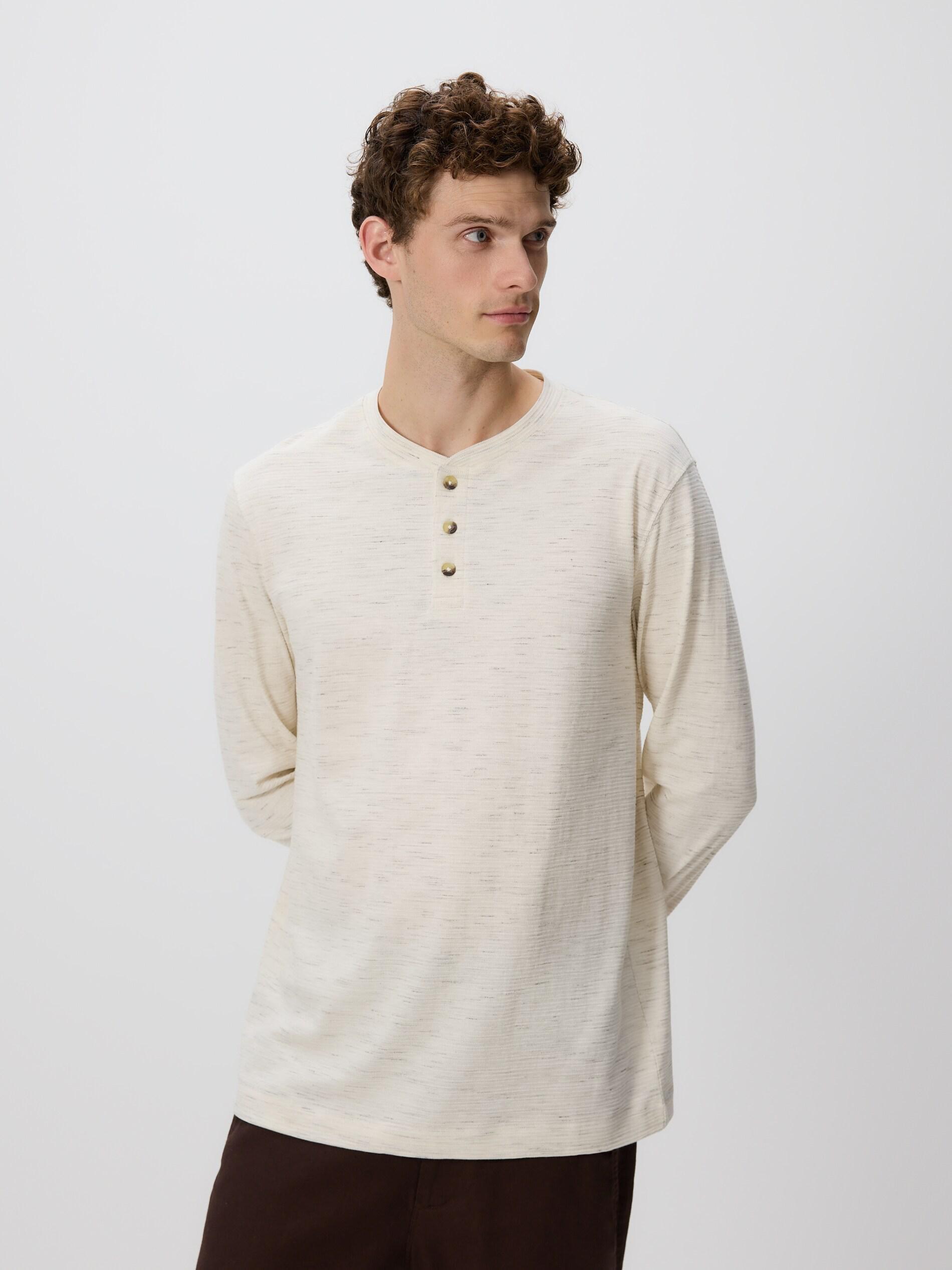 Beige Cotton Long Sleeve T-Shirt, Beige, medium