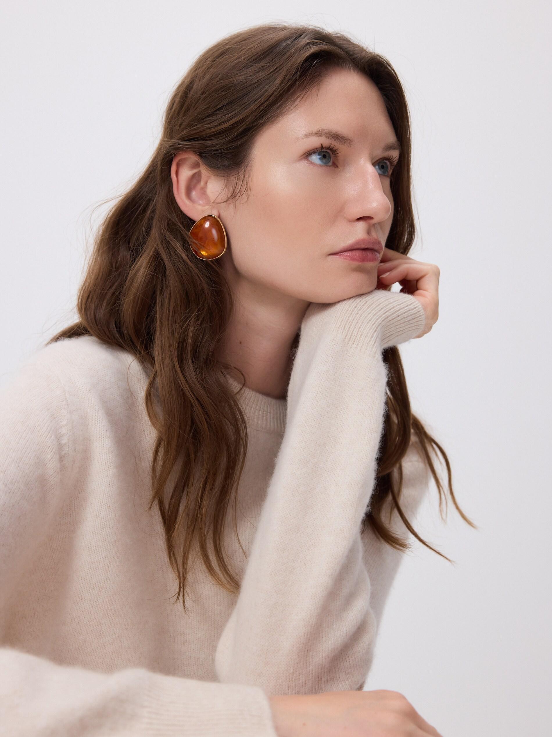 Brown Irregular Earrings, Brown, large image number 0