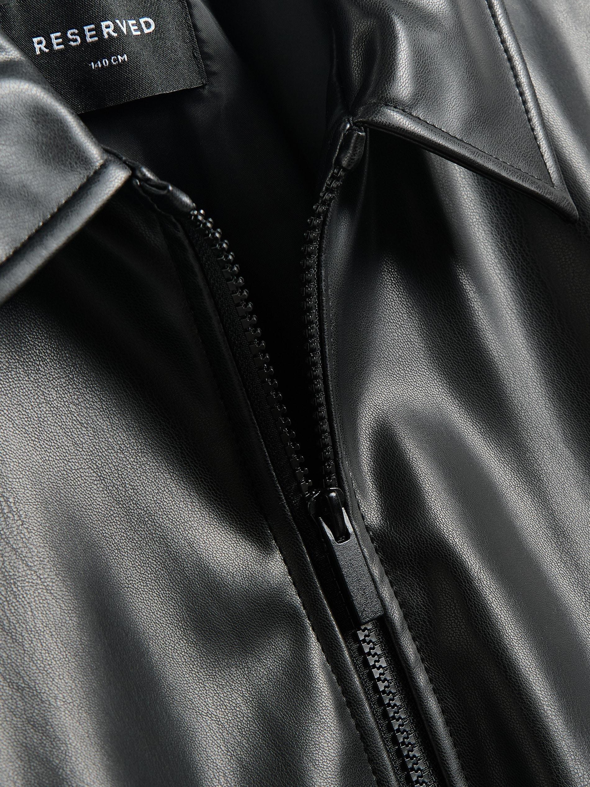 Black Faux Leather Bomber Jacket, Black, large image number 1
