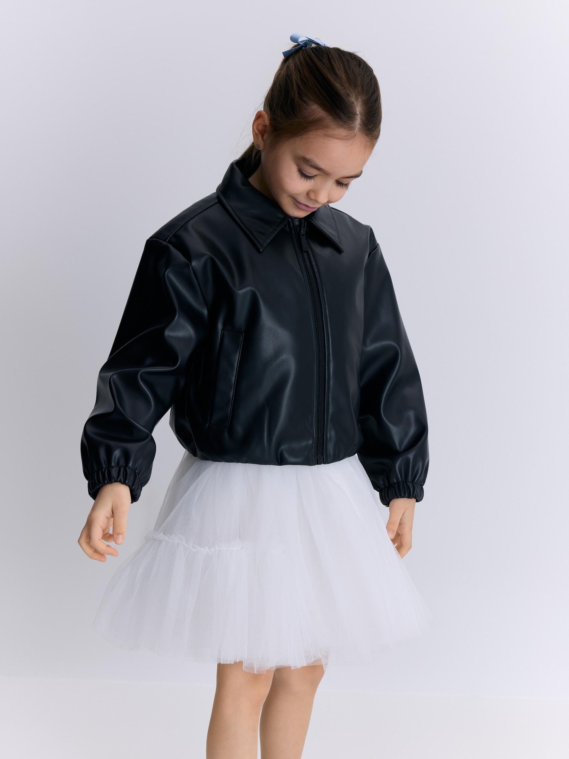 Black Faux Leather Bomber Jacket, Black, large image number 3