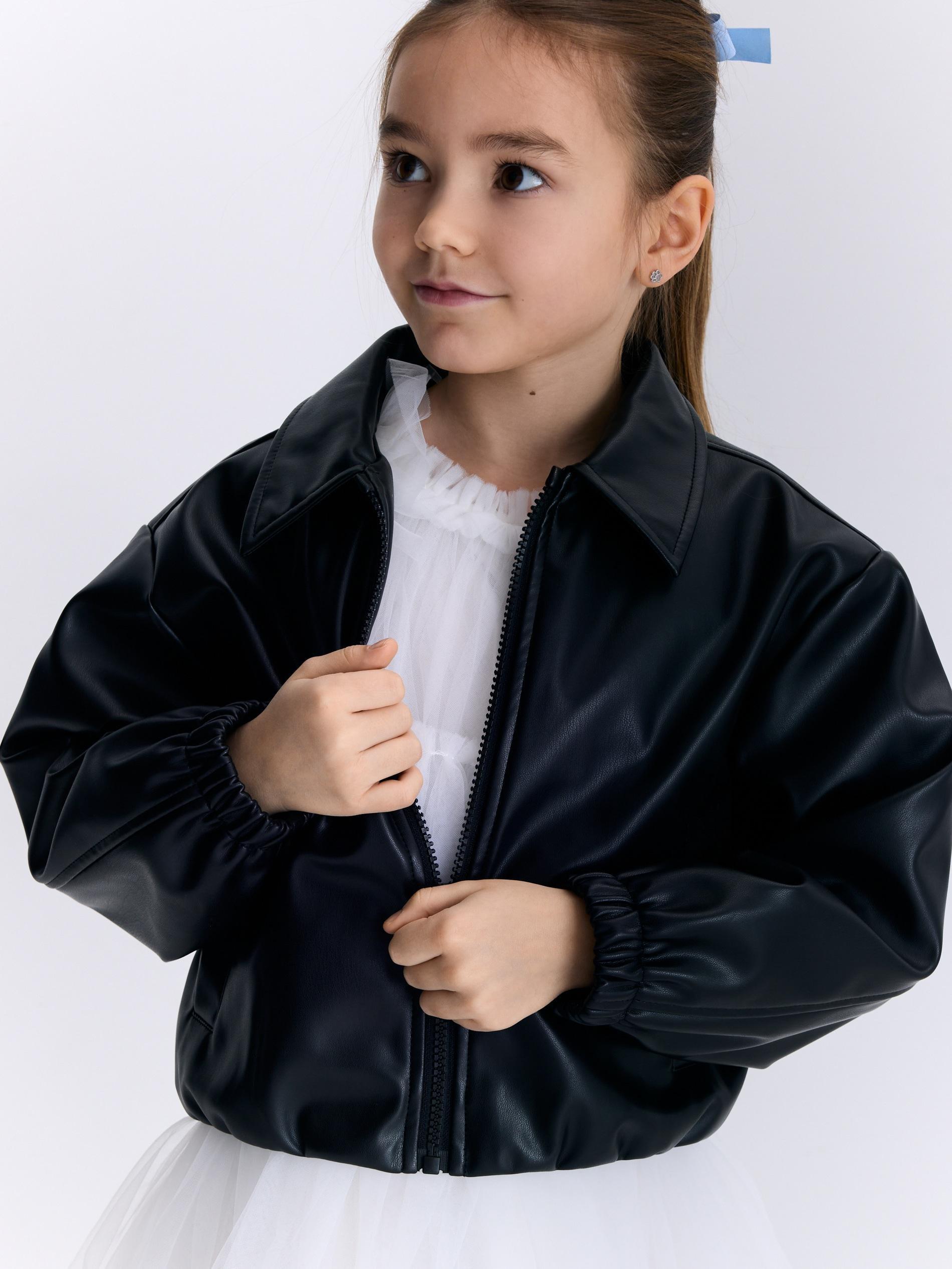 Black Faux Leather Bomber Jacket, Black, large image number 4