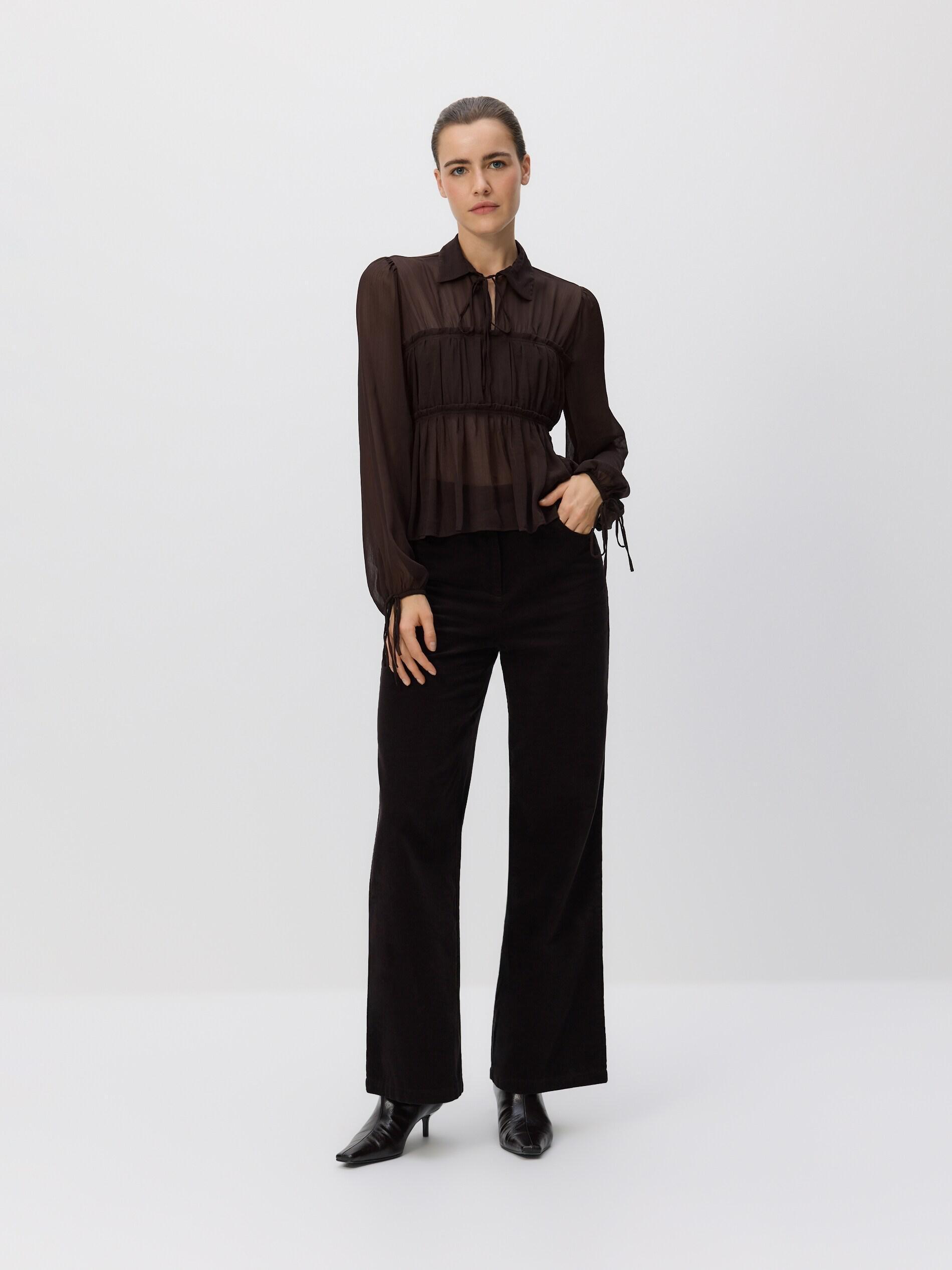 DARK BROWN Chiffon blouse with collar, Brown, medium
