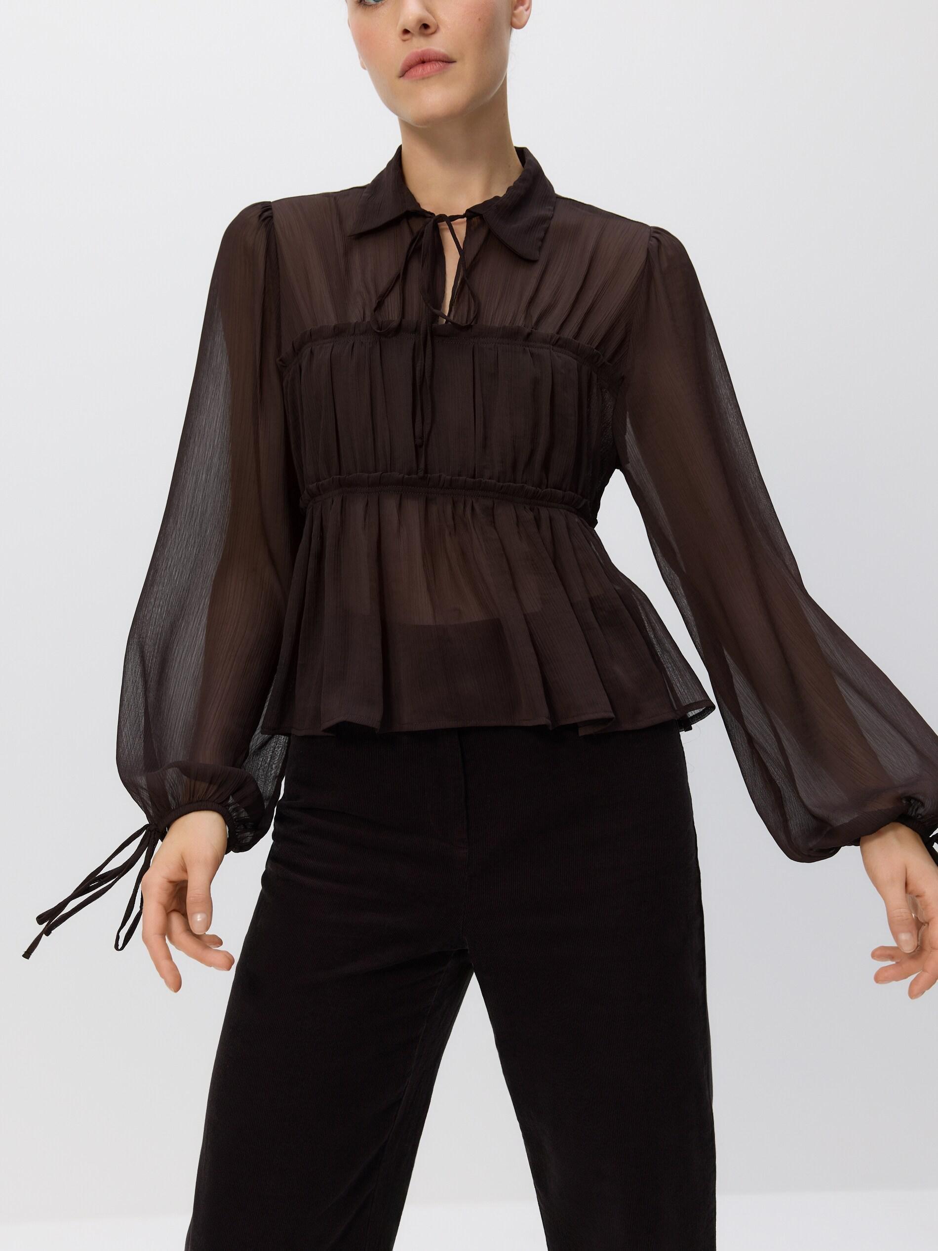 DARK BROWN Chiffon blouse with collar, Brown, large image number 1