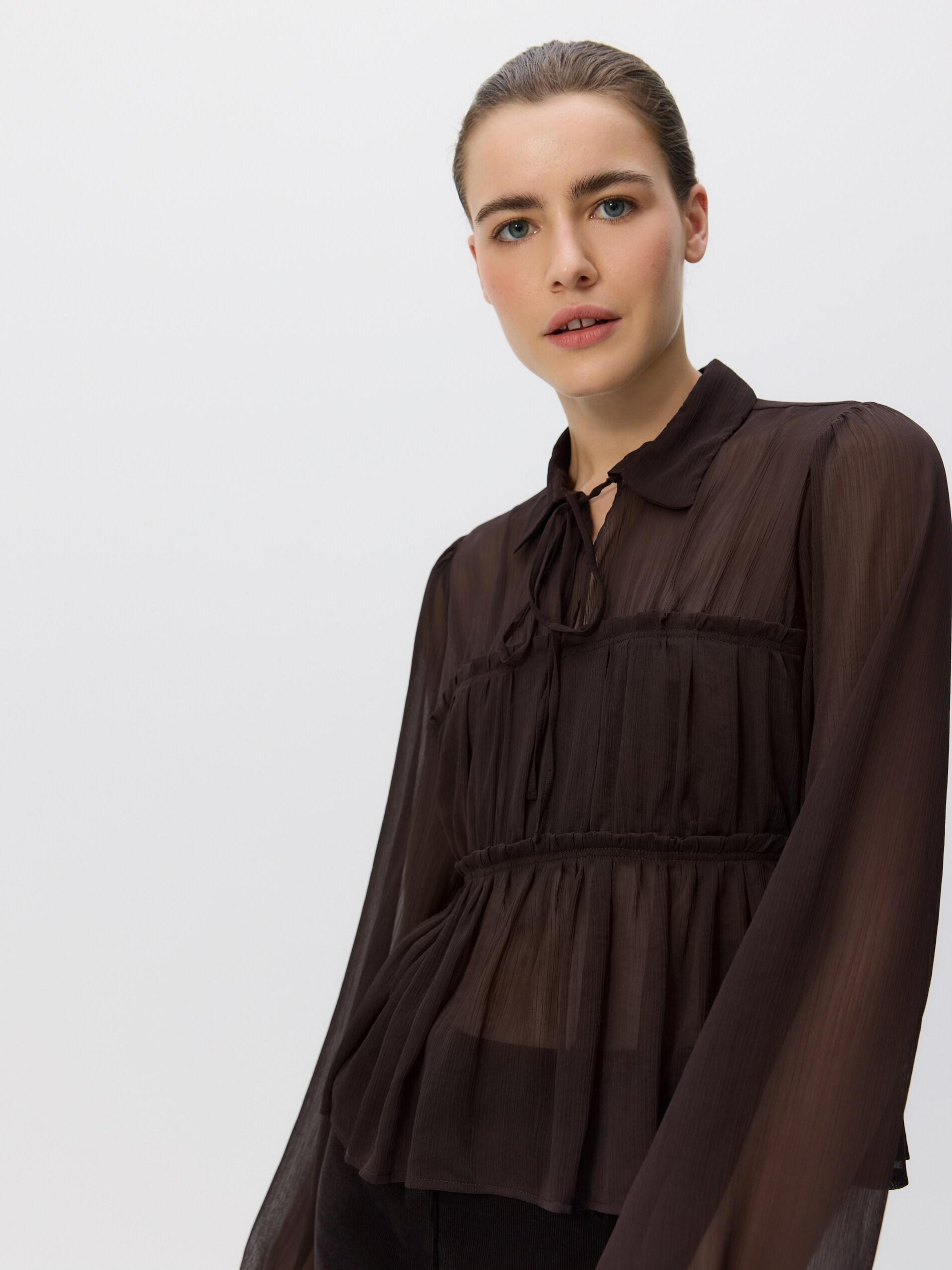 DARK BROWN Chiffon blouse with collar, Brown, large image number 2