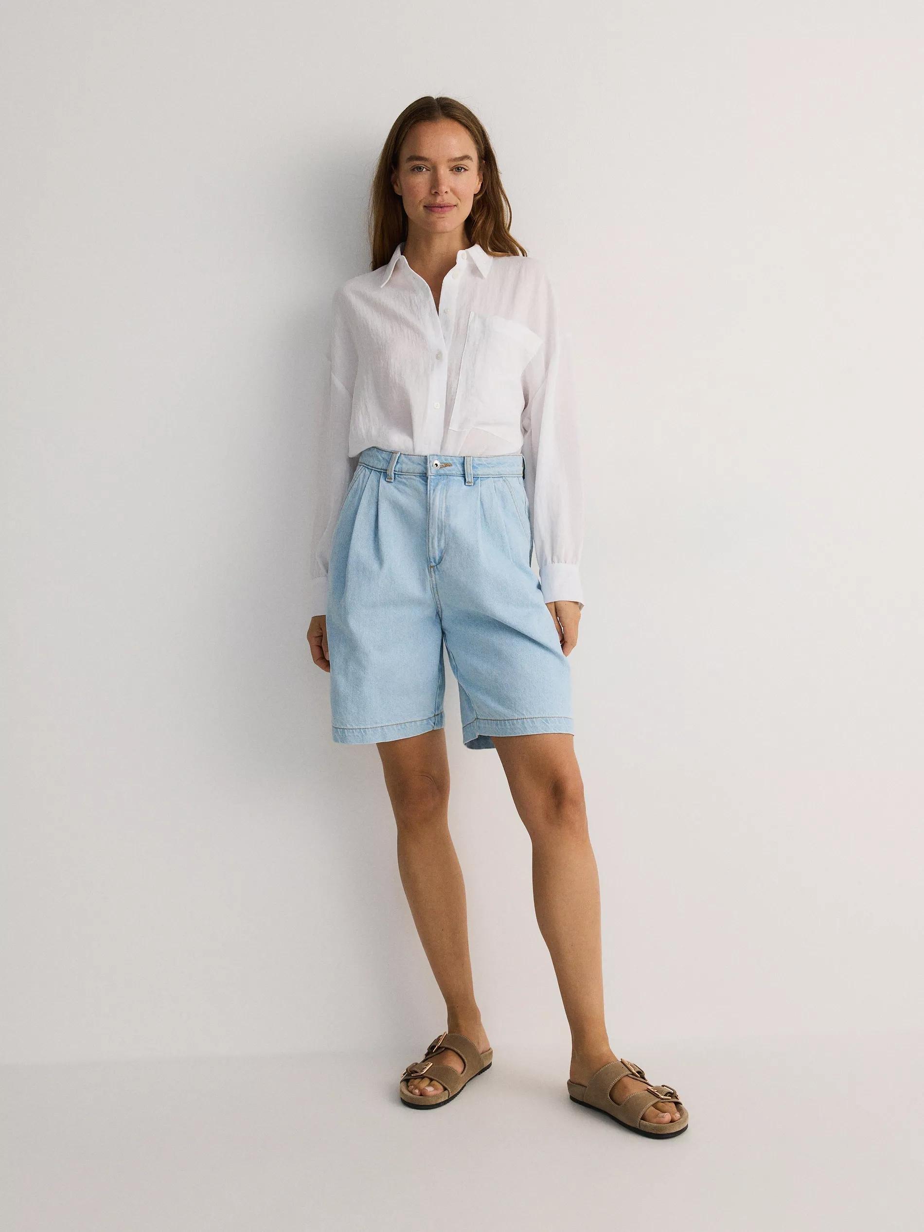 Blue High Waist Wide Shorts, , large image number 0