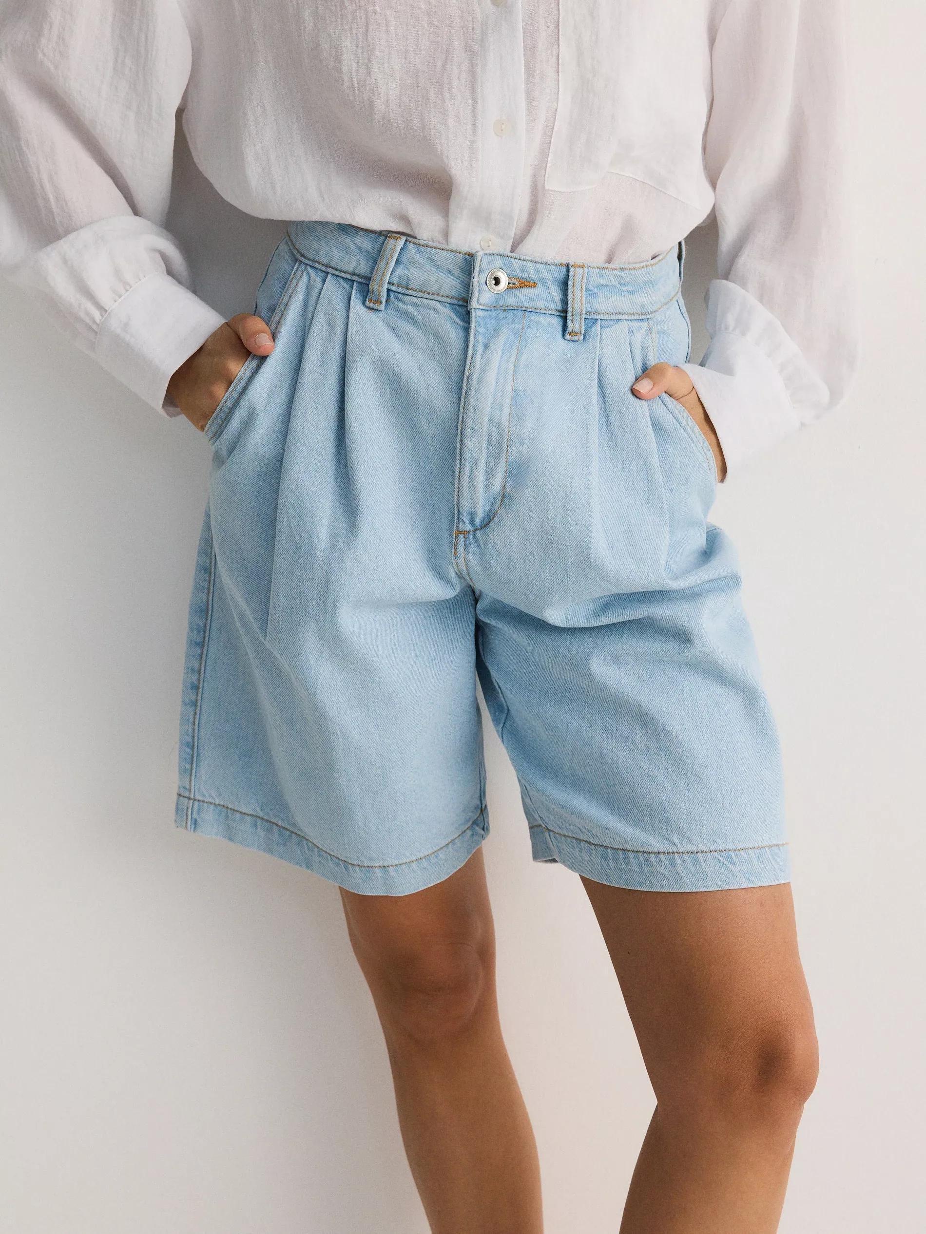 Blue High Waist Wide Shorts, , large image number 1