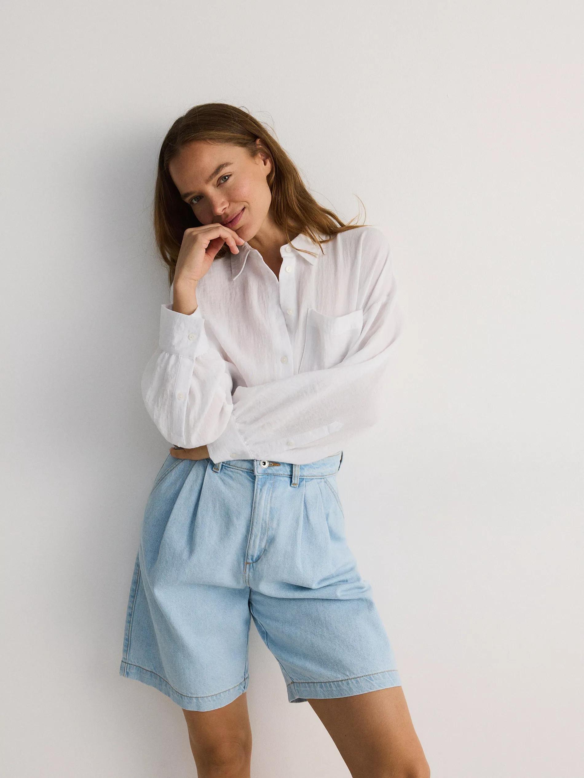 Blue High Waist Wide Shorts, , large image number 2