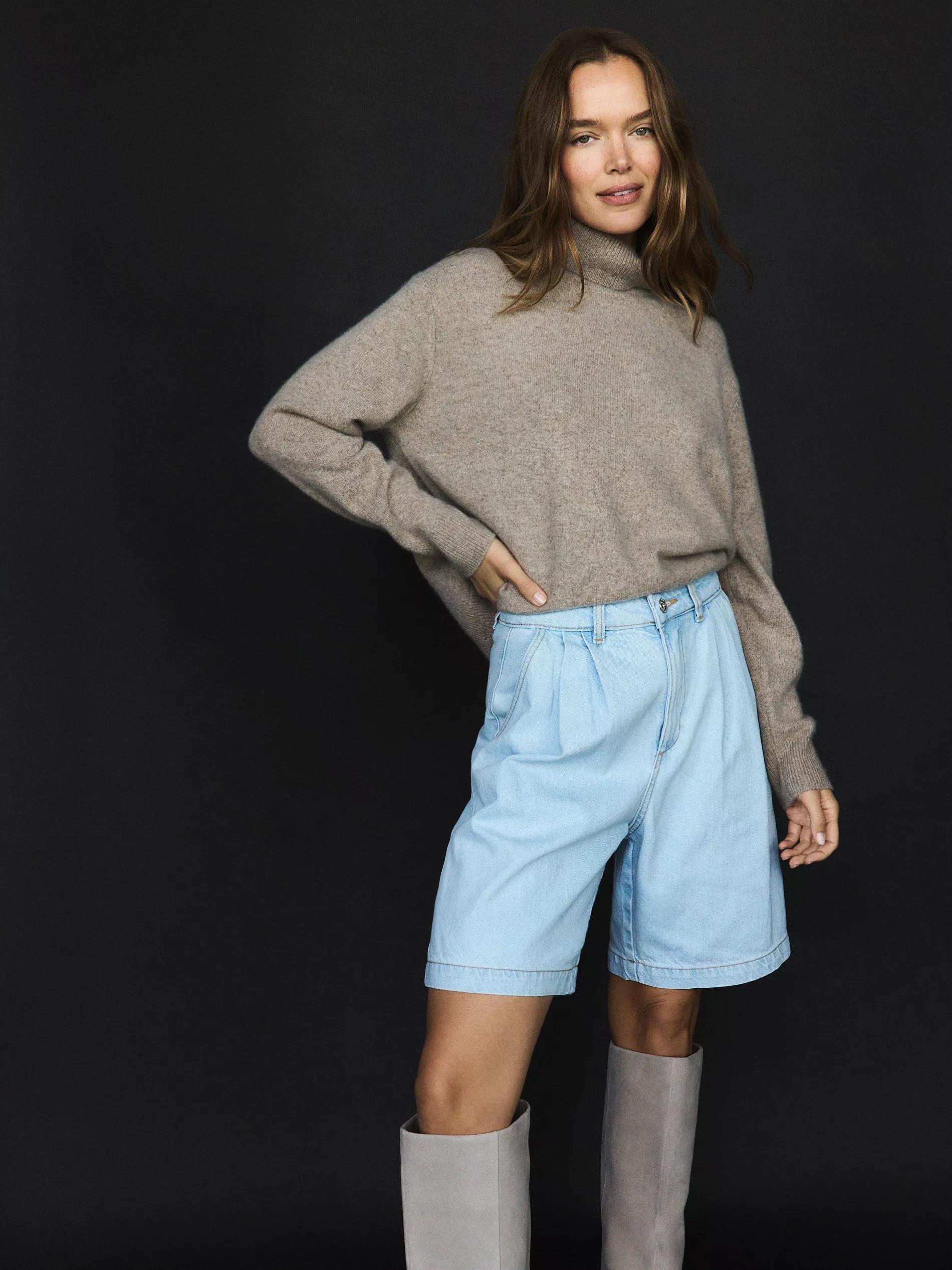 Blue High Waist Wide Shorts, , large image number 4
