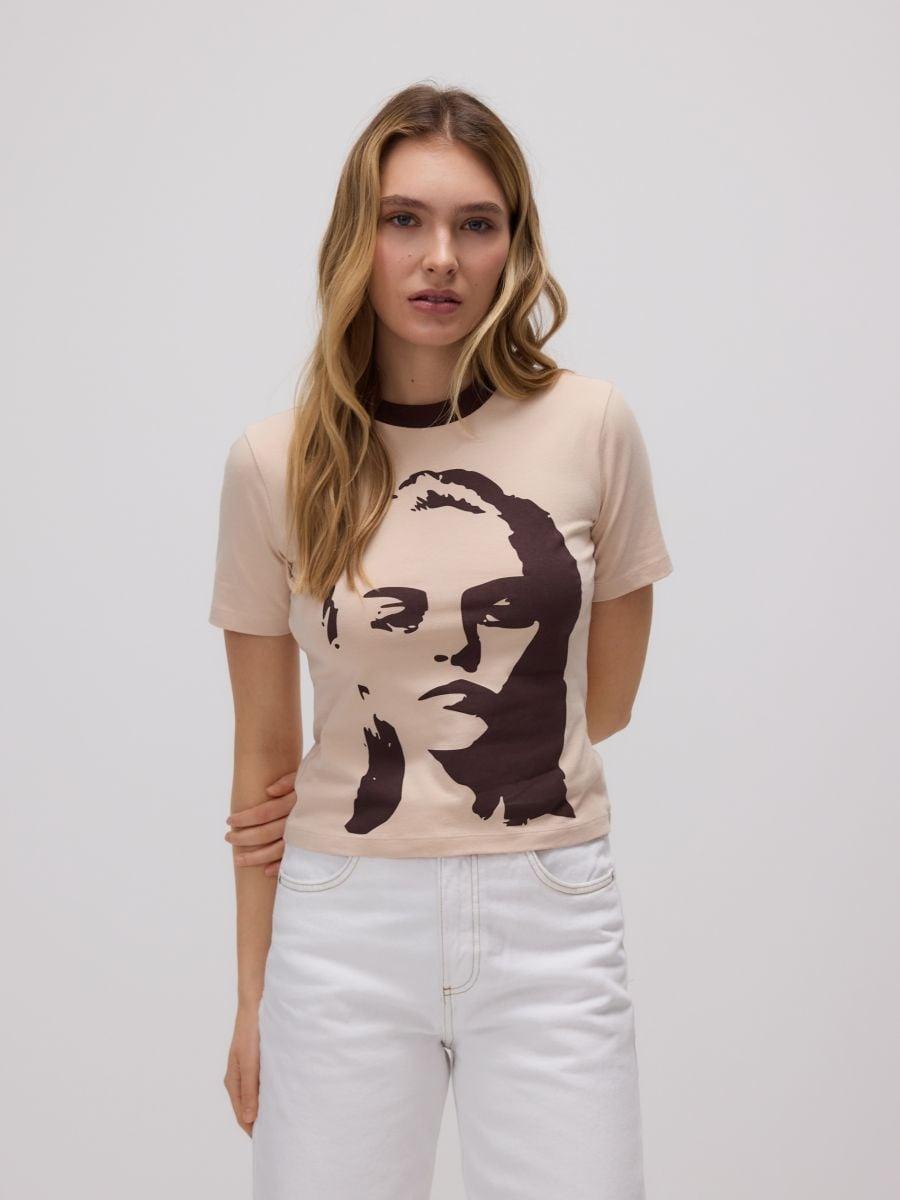 Beige Printed T-Shirt, , medium