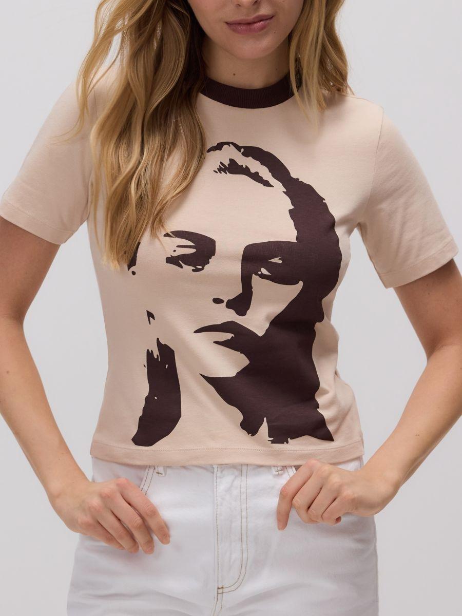 Beige Printed T-Shirt, , large image number 1
