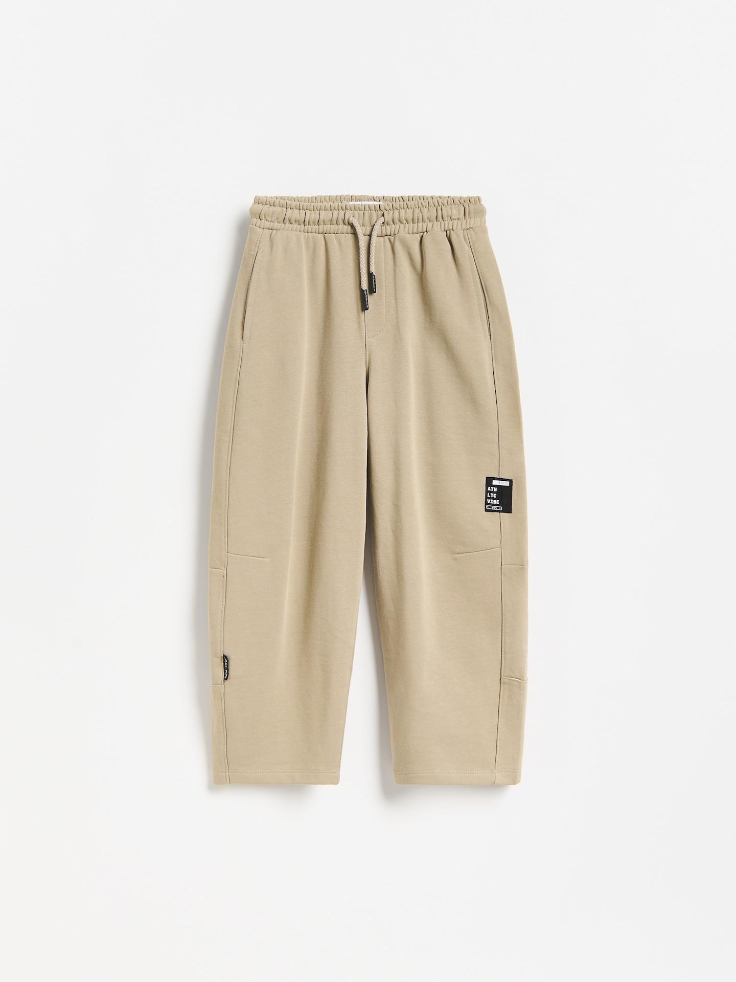 Beige Cotton Barrel Trousers, Beige, large image number 1