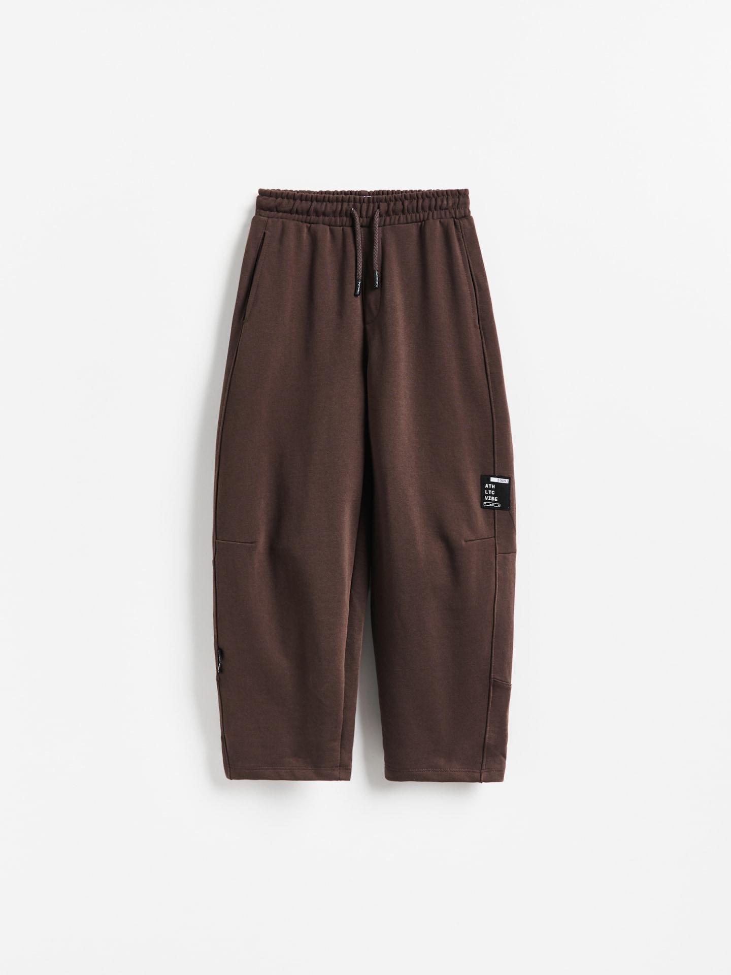 Brown Cotton Barrel Trousers, Brown, medium