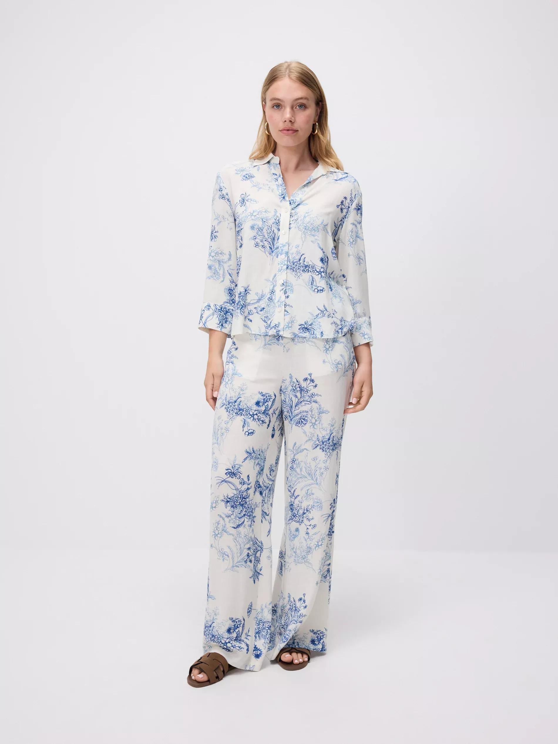 Blue Patterned Viscose Shirt, Blue, large image number 1